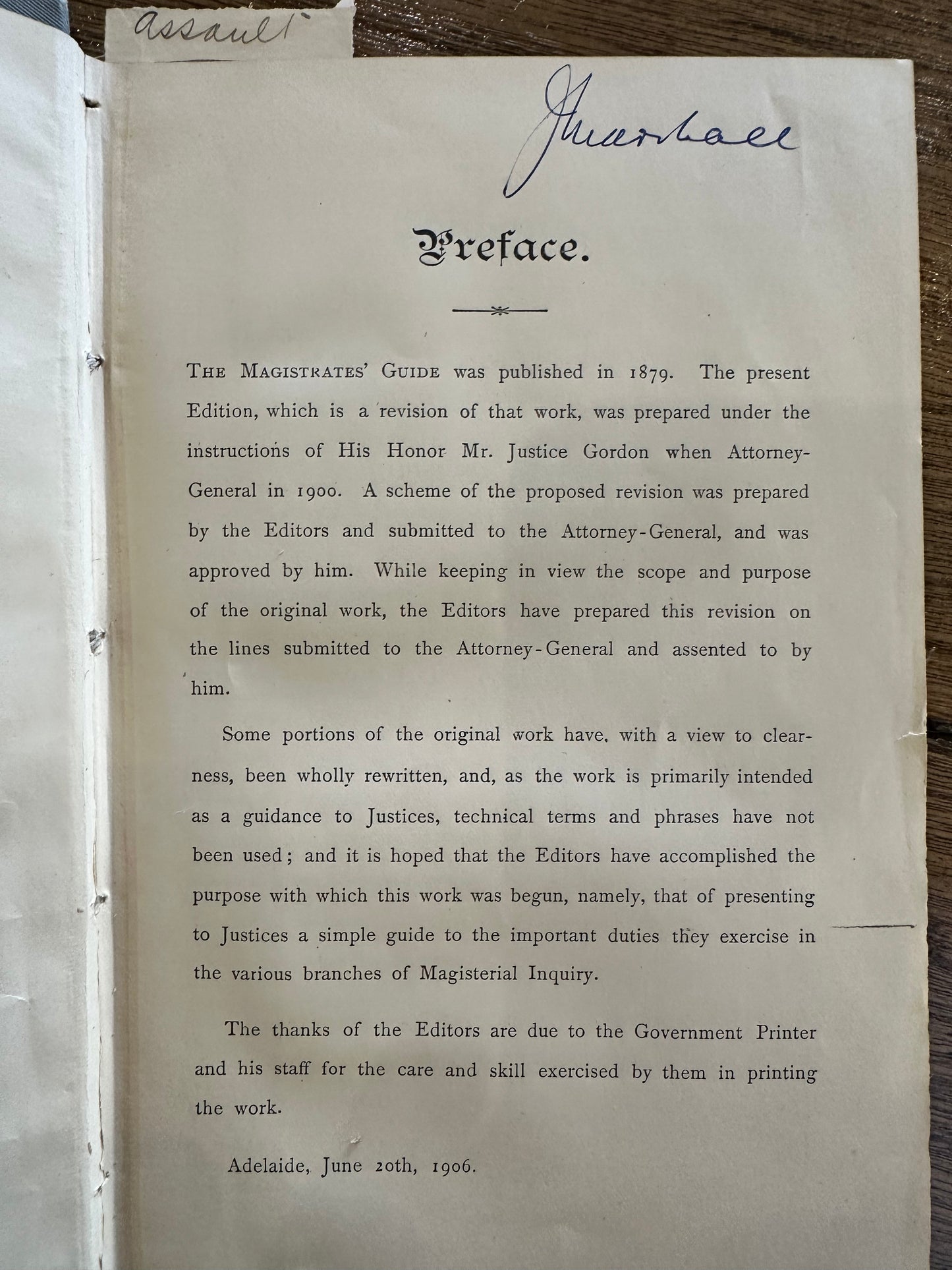 1906 The Magistrates’ Guide by Sheridan, McLachlan & Benham - South Australian Law Book (Local Court Lameroo)