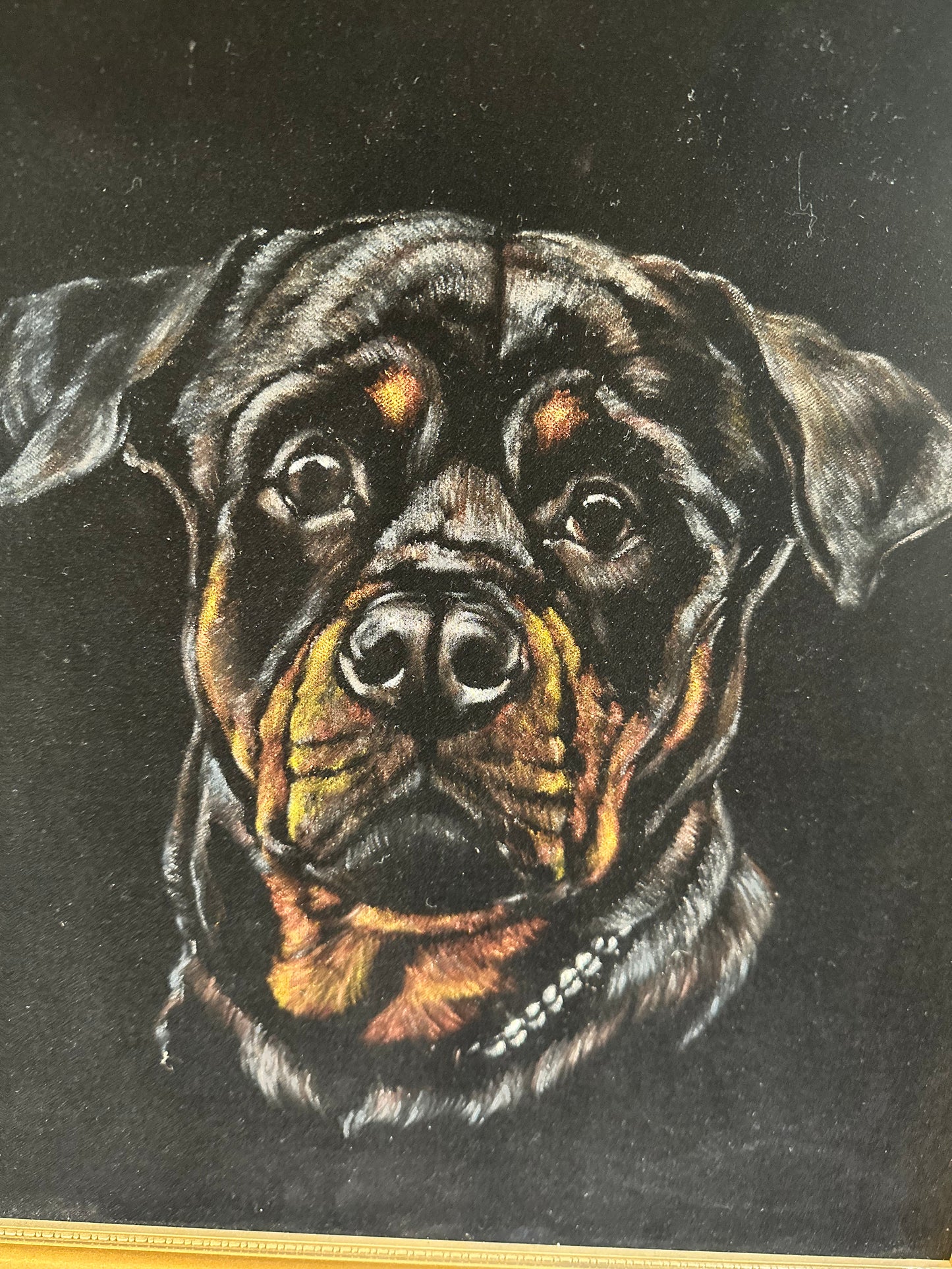 Vintage Rottweiler Hand Painted on Black Velvet