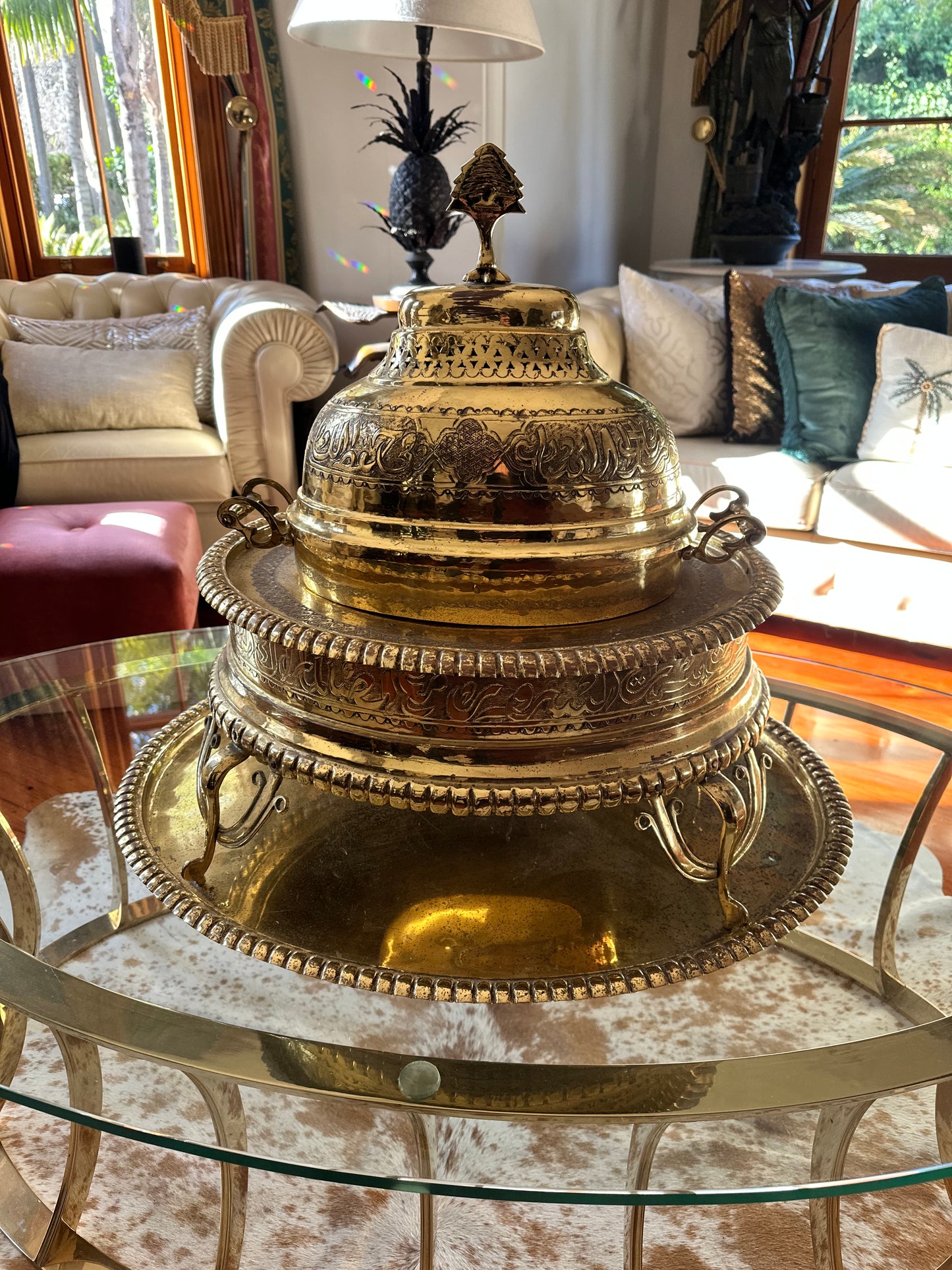 Impressive Turkish Brass Brazier on Large Tray