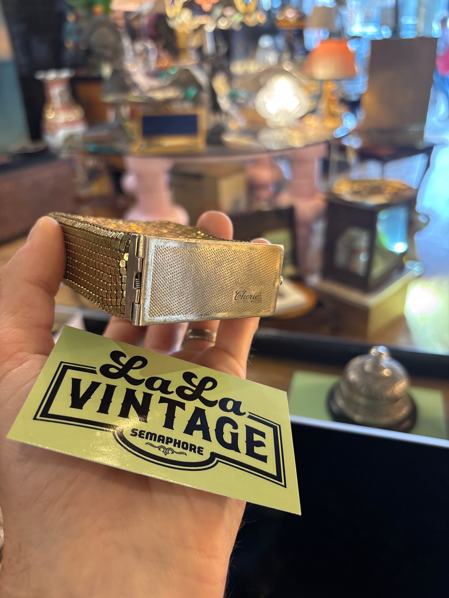 Vintage 1970s Gold Metal Mesh Cherie Minaudière / Cigarette Case – Glam Disco Collectible