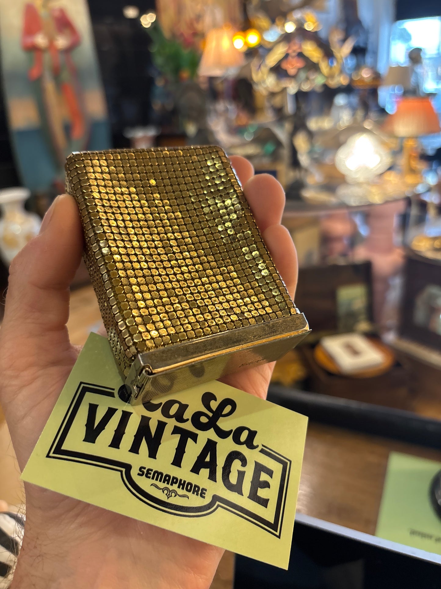 Vintage 1970s Gold Metal Mesh Cherie Minaudière / Cigarette Case – Glam Disco Collectible