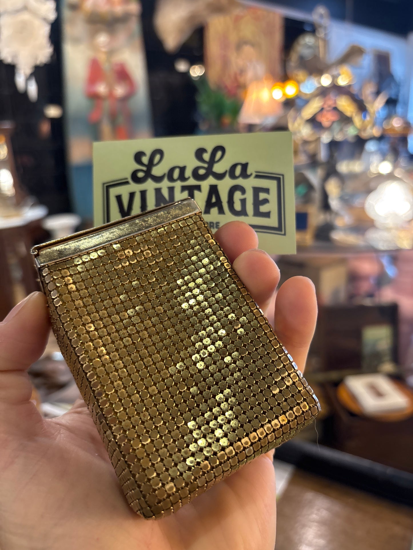 Vintage 1970s Gold Metal Mesh Cherie Minaudière / Cigarette Case – Glam Disco Collectible