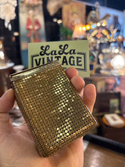 Vintage 1970s Gold Metal Mesh Cherie Minaudière / Cigarette Case – Glam Disco Collectible