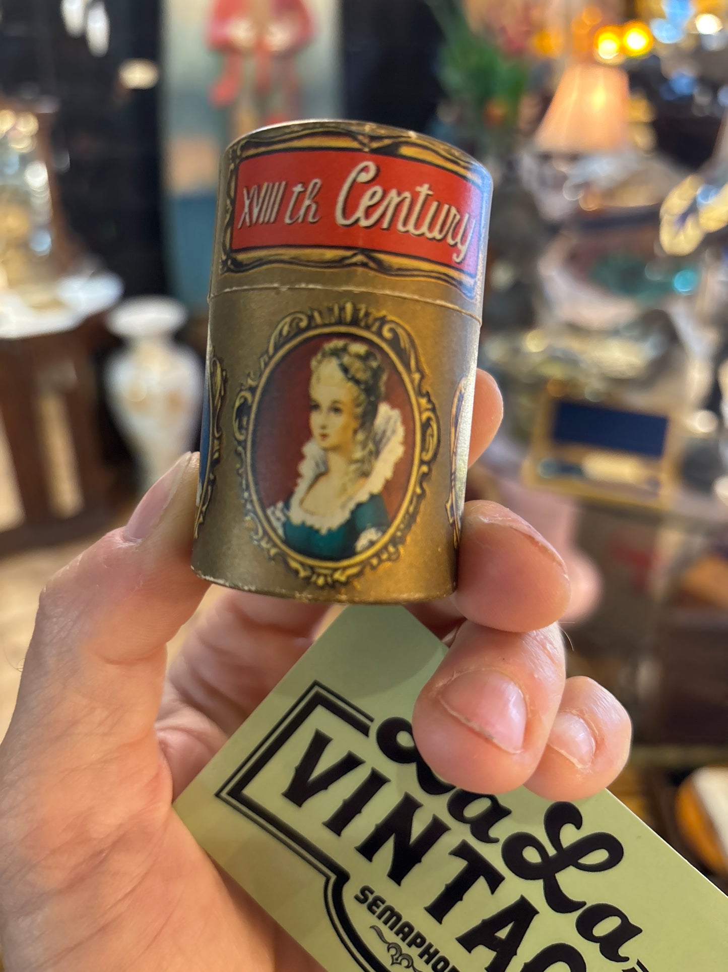 1920s German “Beauties XVIIIth Century” Celluloid-Top Match Barrel – Novelty Dummy Matches