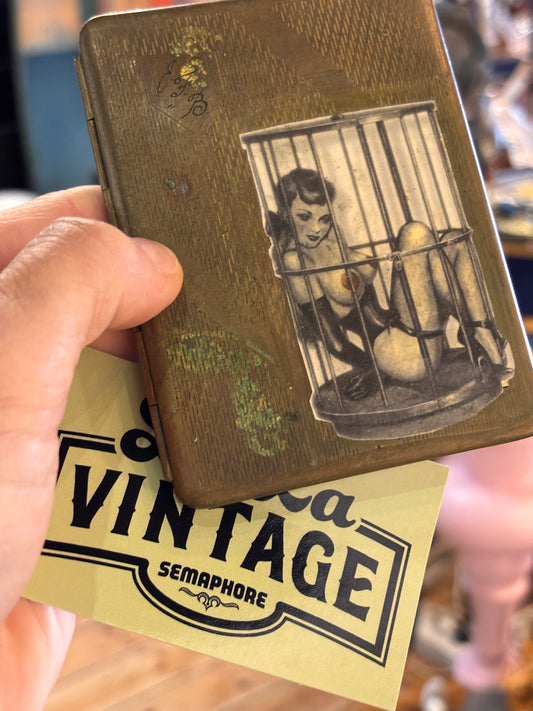 Vintage 1940s–50s CELCO / Upman Cigarette Case – Australian Made – Brass-Plated with Pin-Up Decal