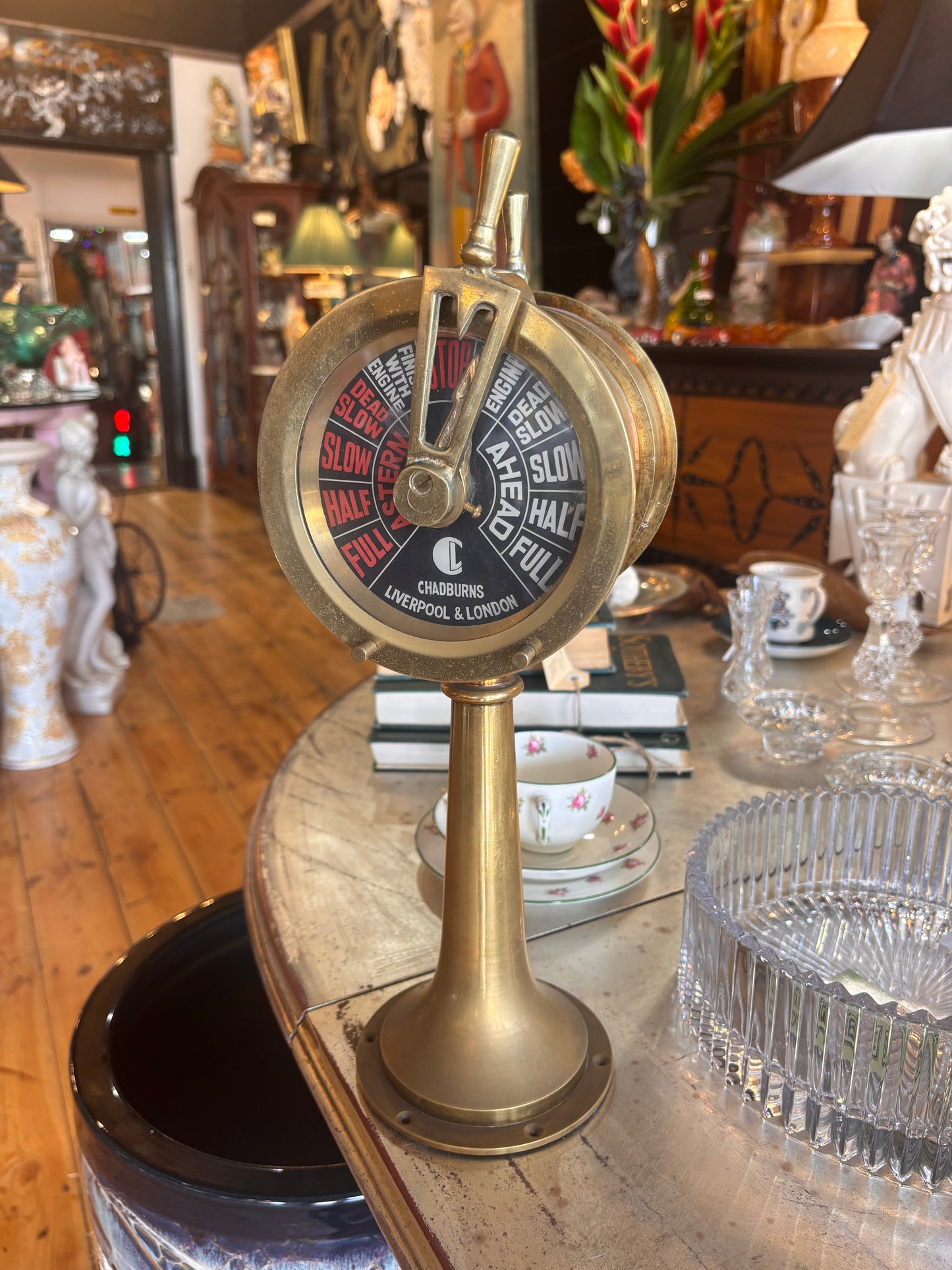 Brass Ship’s Telegraph Reproduction with Clock — Nautical Decor