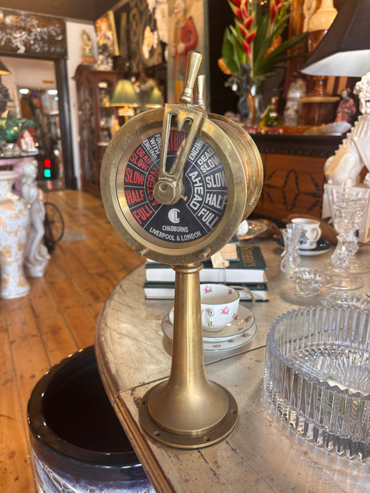 Brass Ship’s Telegraph Reproduction with Clock — Nautical Decor