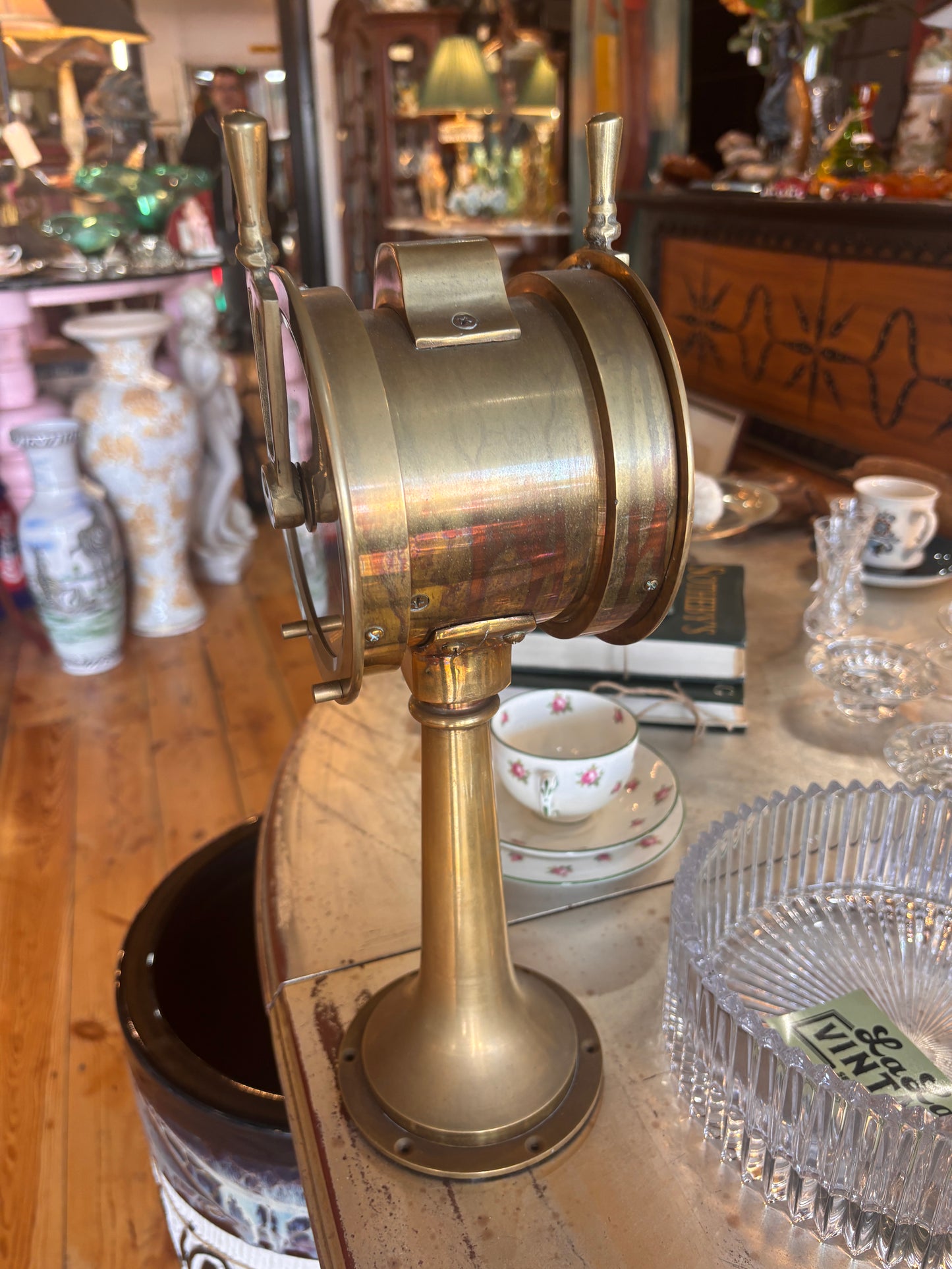 Brass Ship’s Telegraph Reproduction with Clock — Nautical Decor