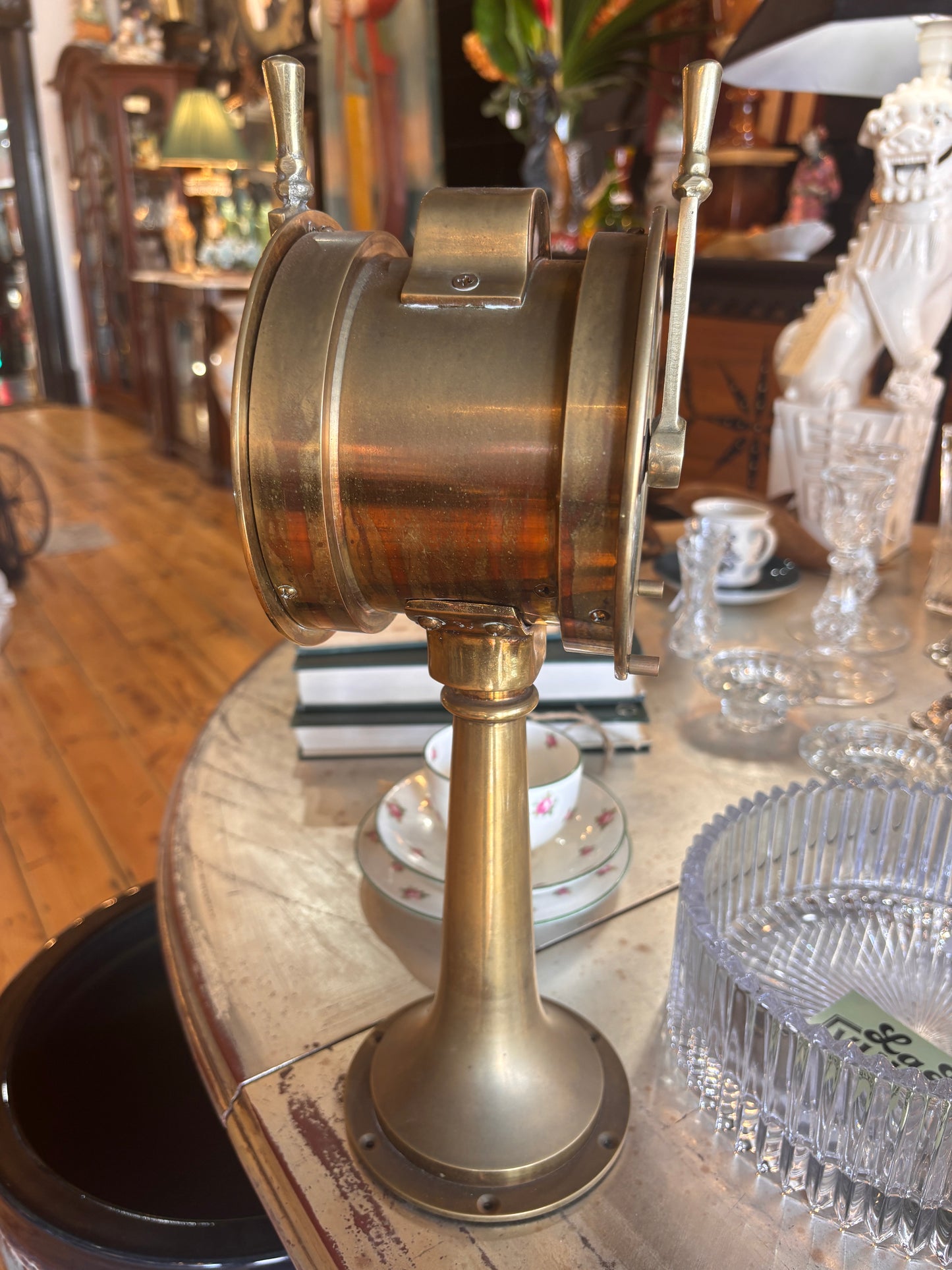 Brass Ship’s Telegraph Reproduction with Clock — Nautical Decor