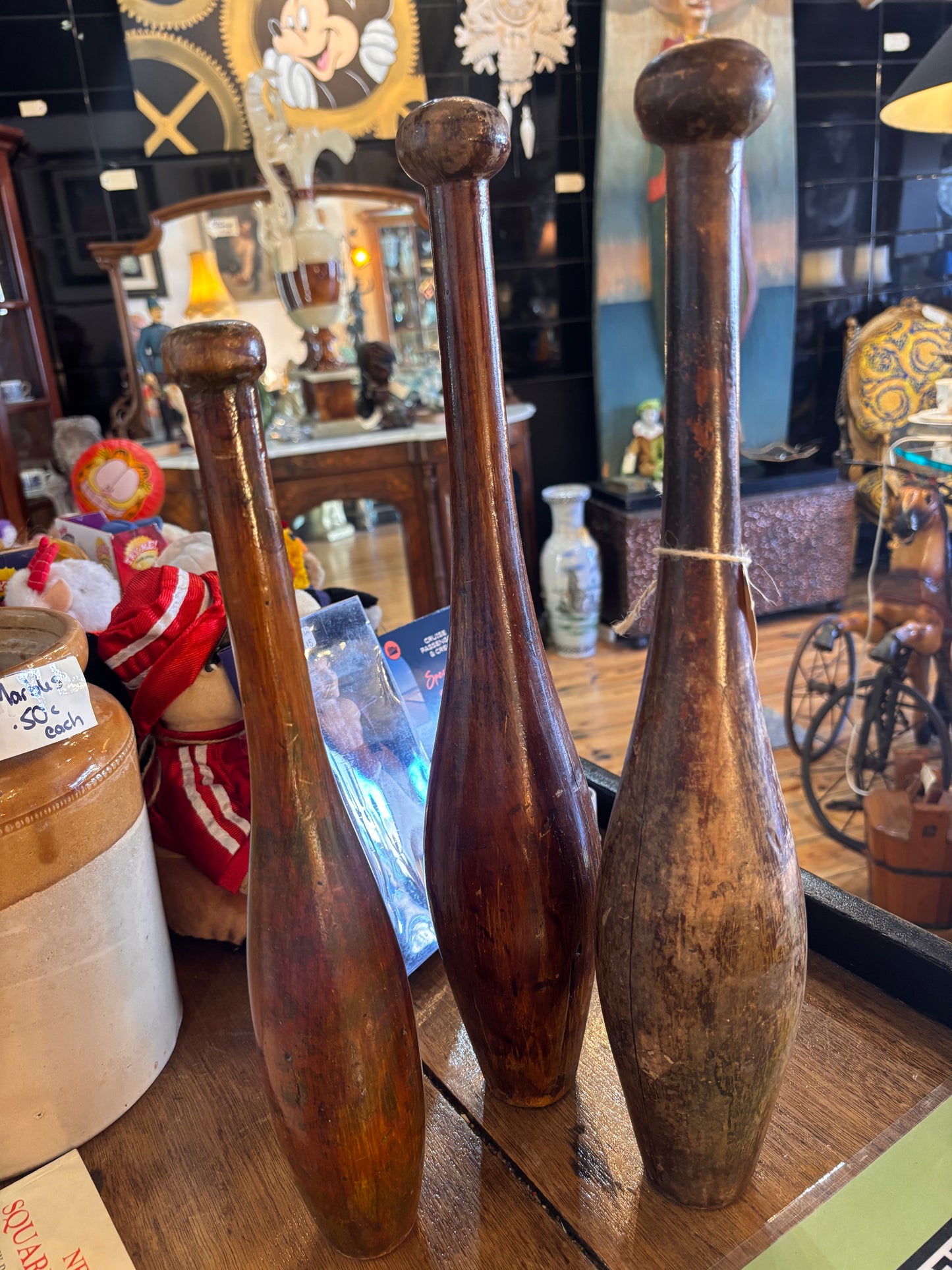 Antique Wooden Indian Clubs Pair & Single c.1890–1920 | Victorian Gym Exercise Equipment | 45cm & 38cm