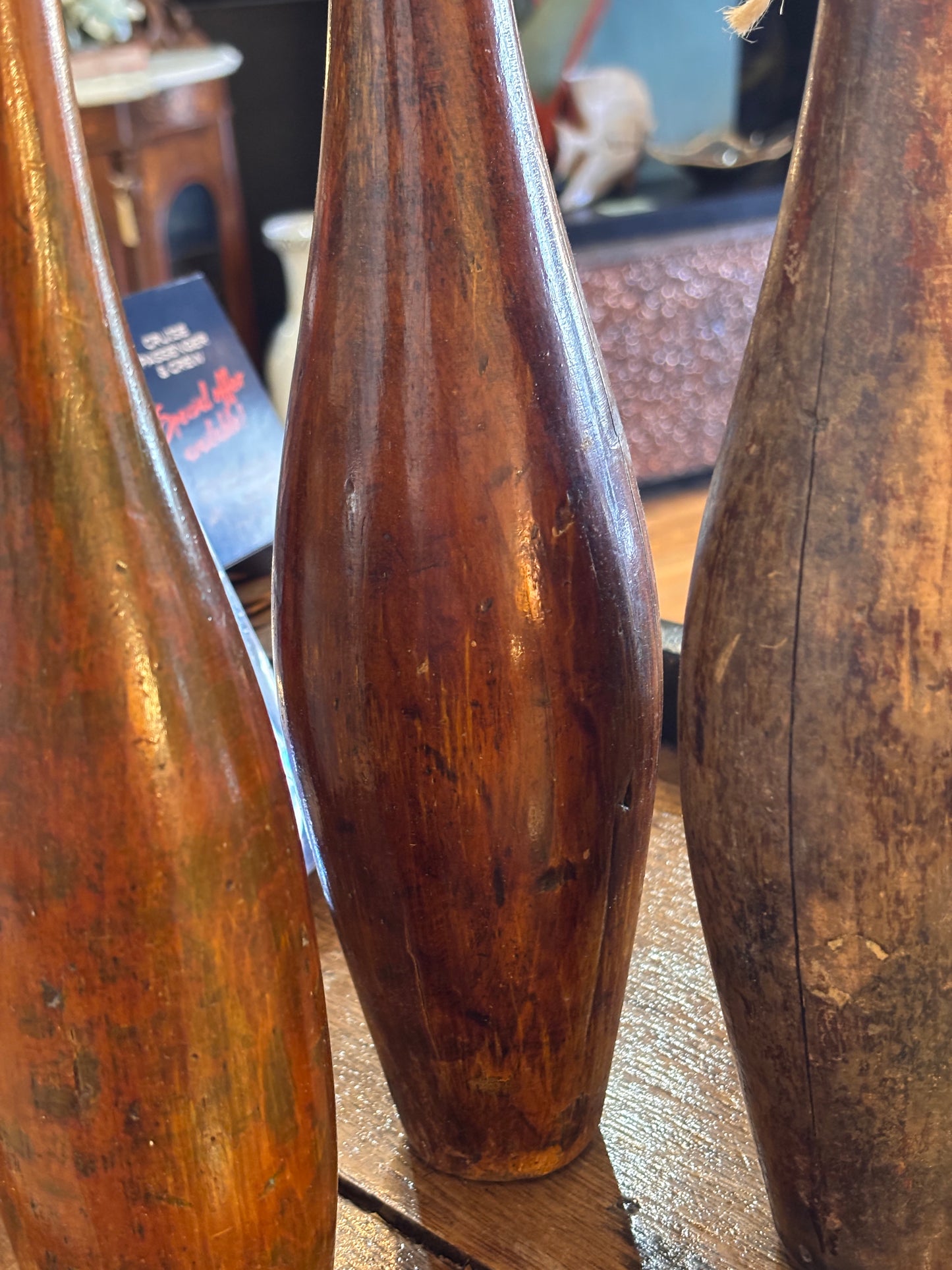 Antique Wooden Indian Clubs Pair & Single c.1890–1920 | Victorian Gym Exercise Equipment | 45cm & 38cm