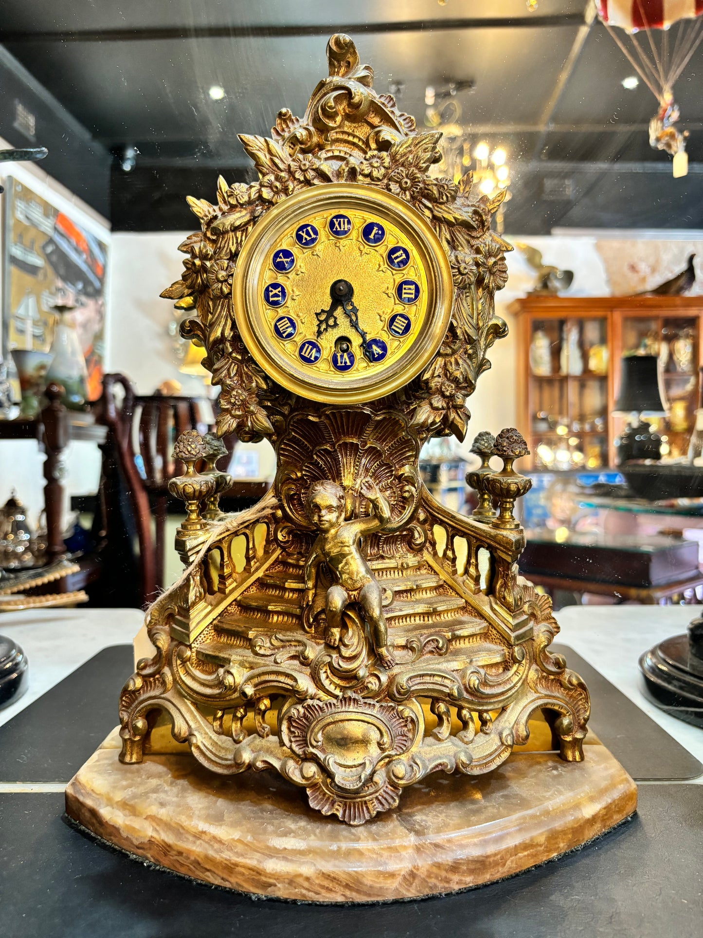 Brass & Marble Mantle Clock