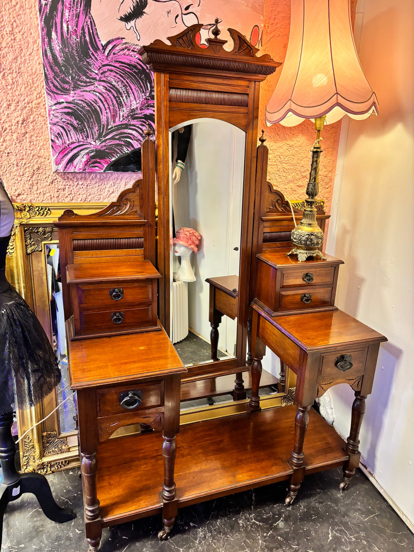 Antique Hardwood Dressing Table with Mirror