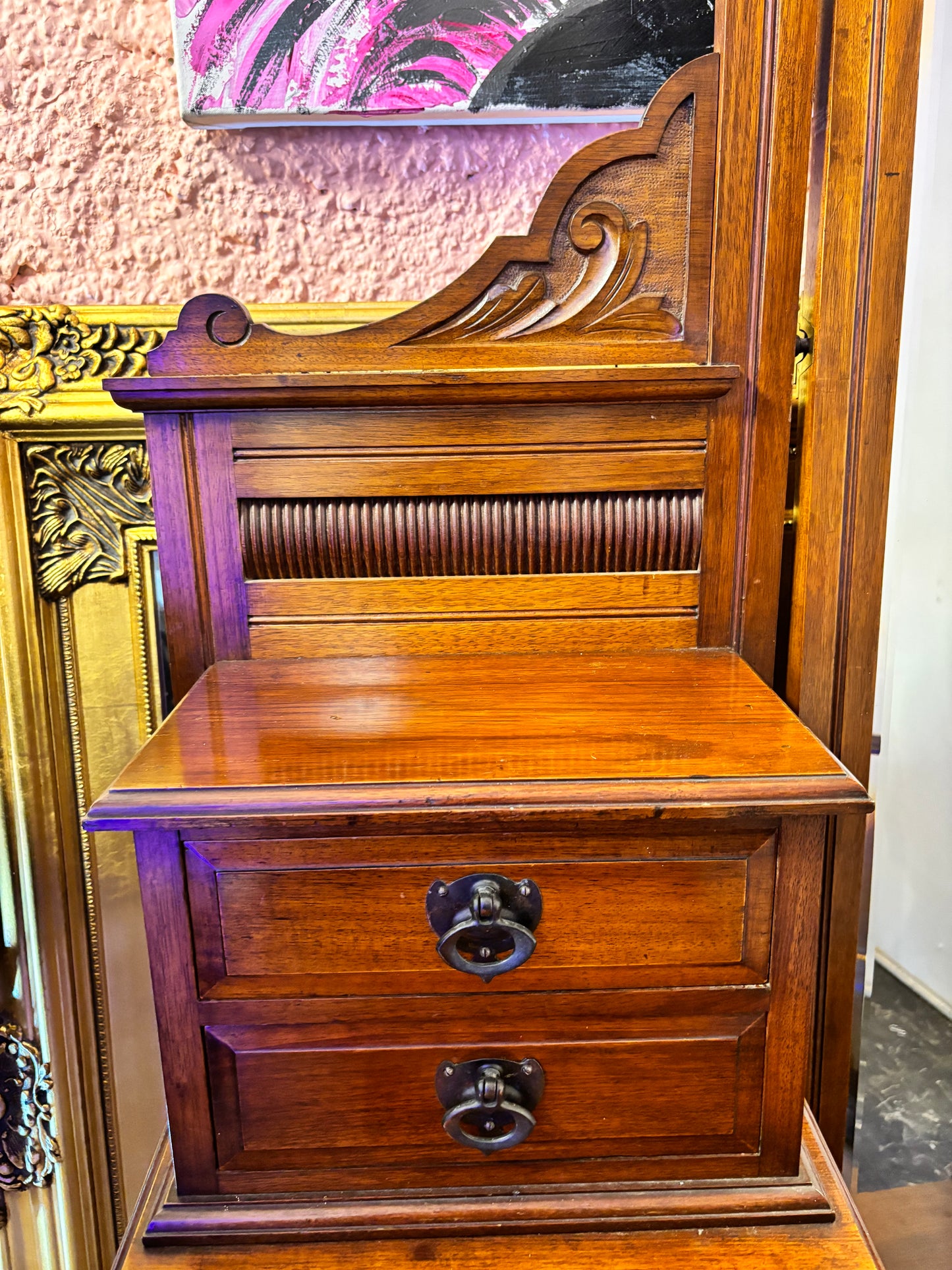 Antique Hardwood Dressing Table with Mirror