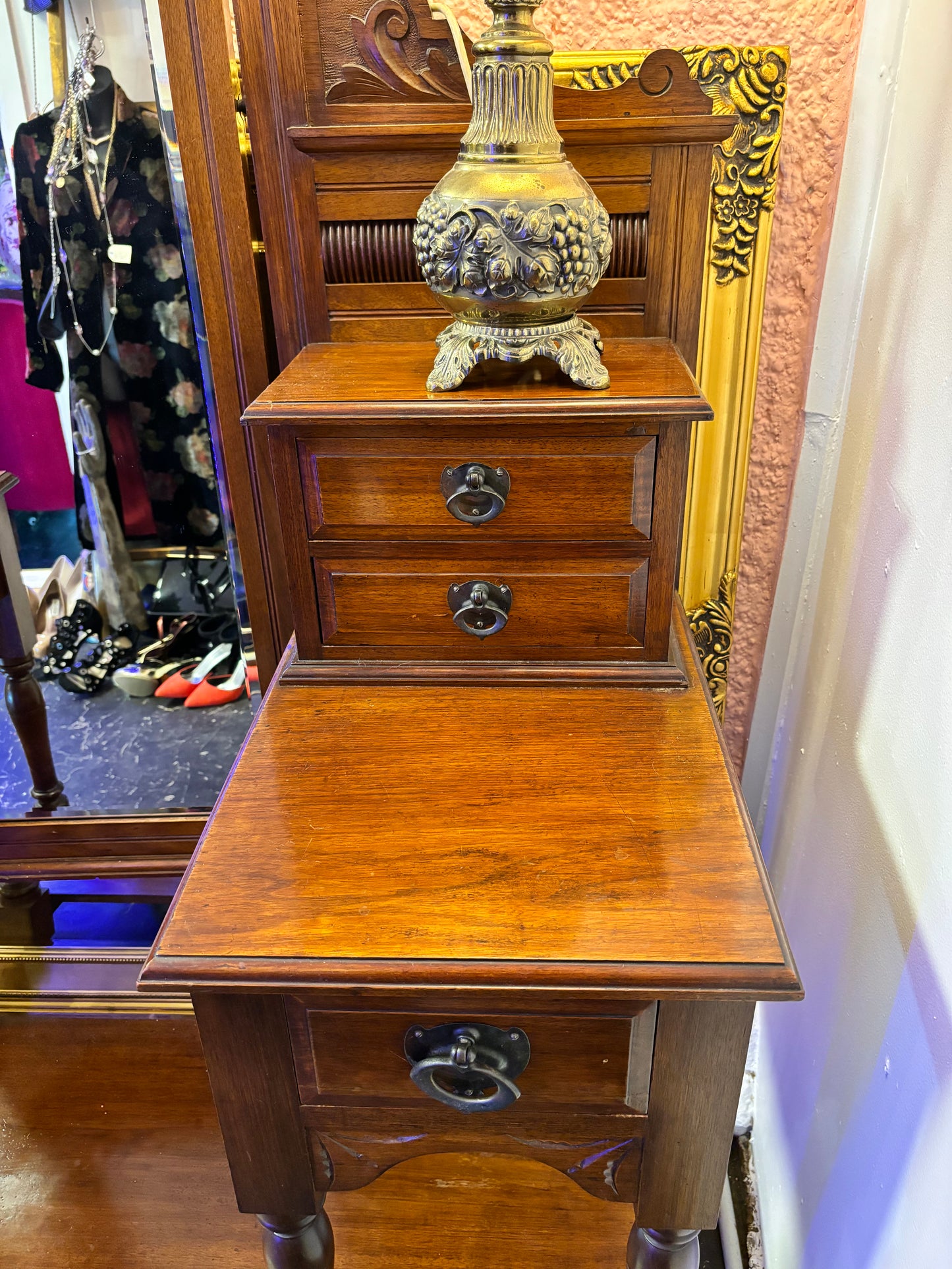 Antique Hardwood Dressing Table with Mirror