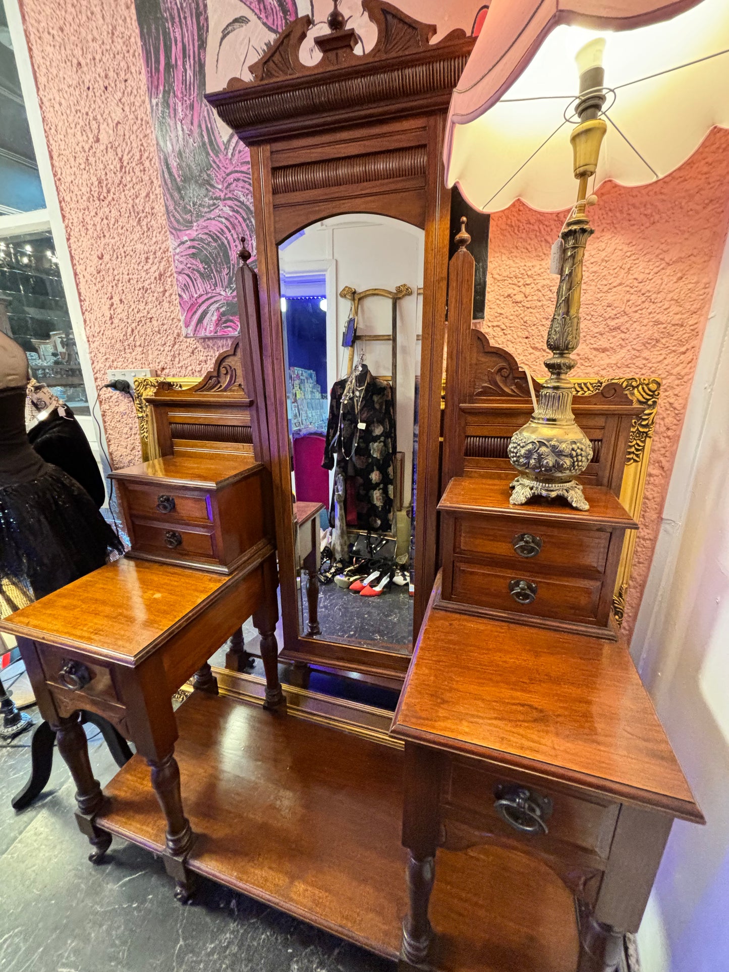 Antique Hardwood Dressing Table with Mirror