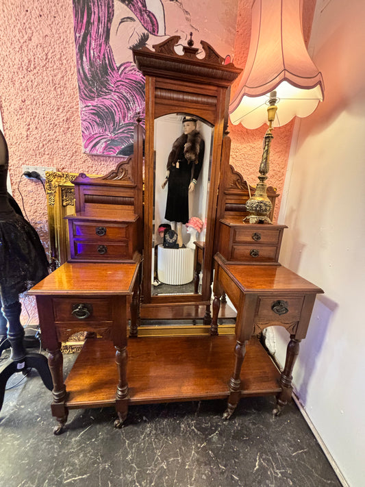 Antique Hardwood Dressing Table with Mirror