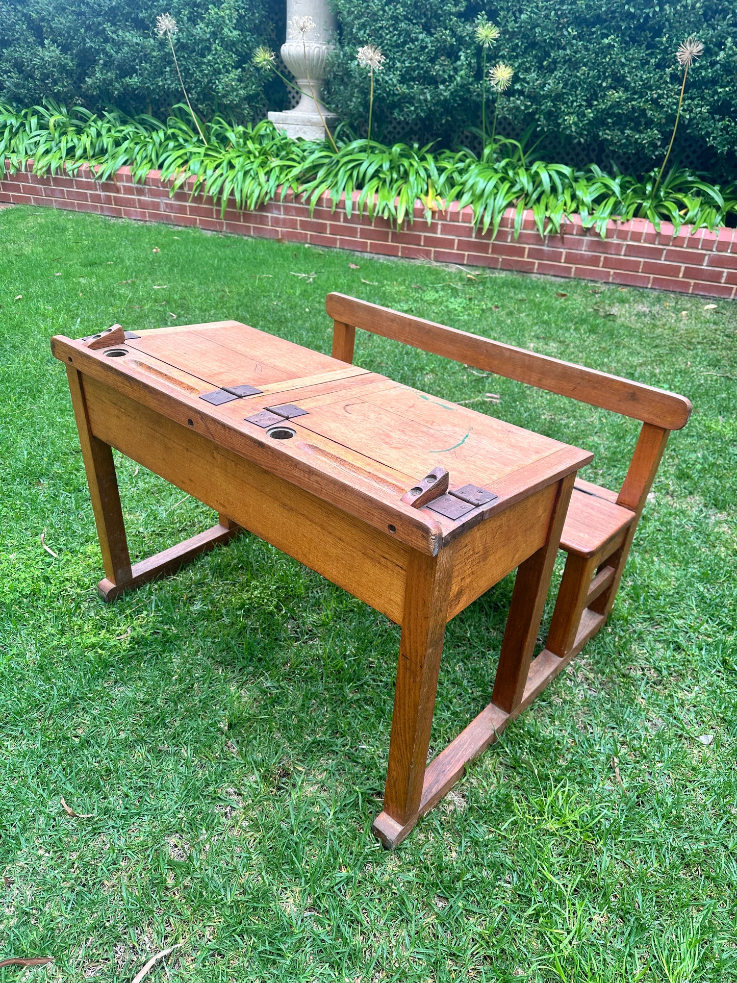 School Desk, Antique Double Wooden