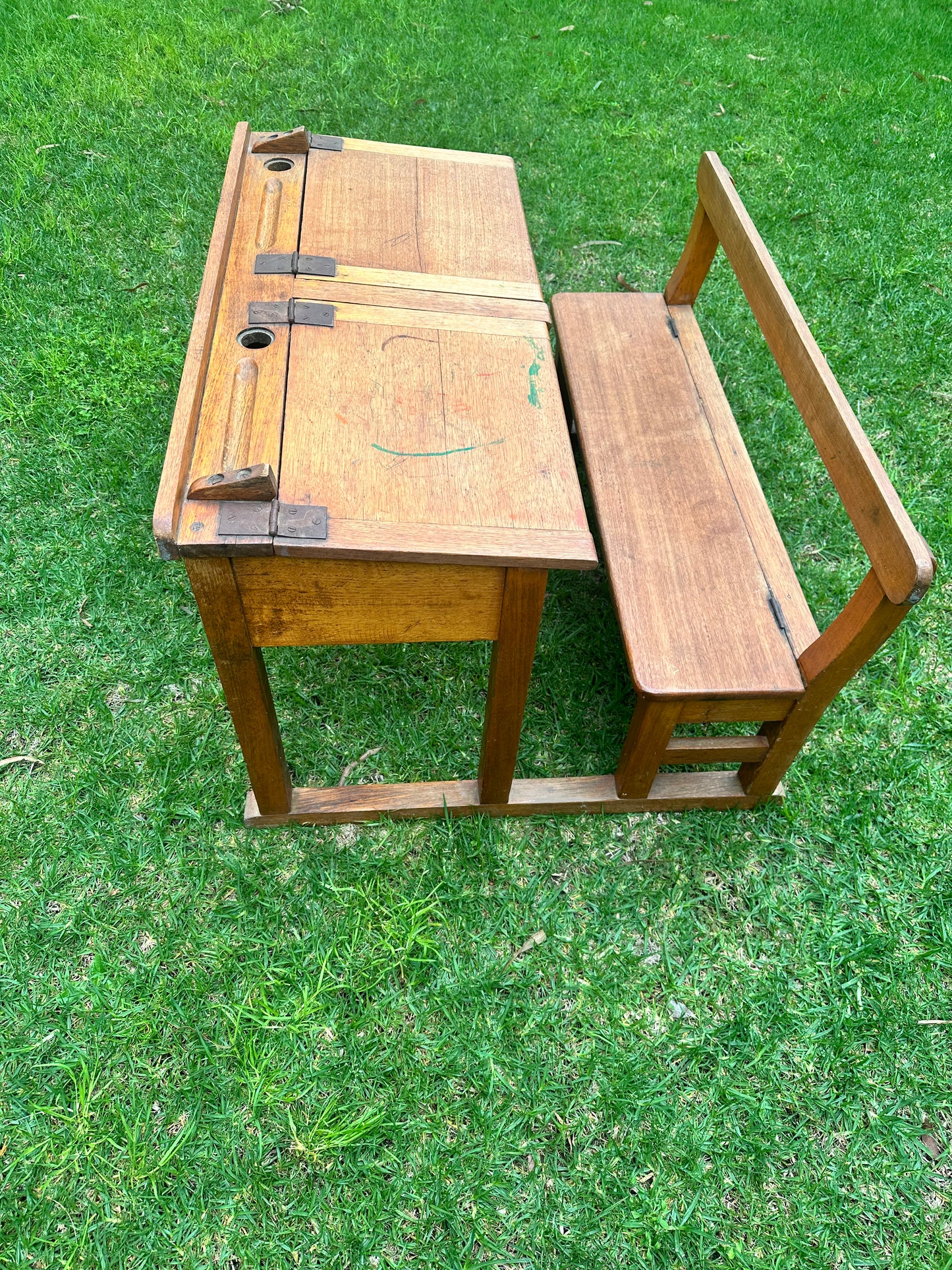 School Desk, Antique Double Wooden