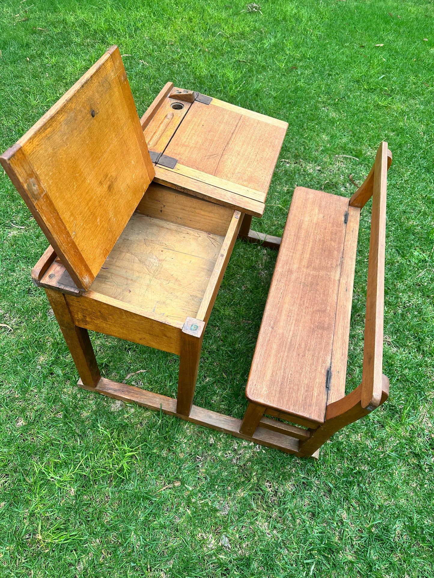 School Desk, Antique Double Wooden