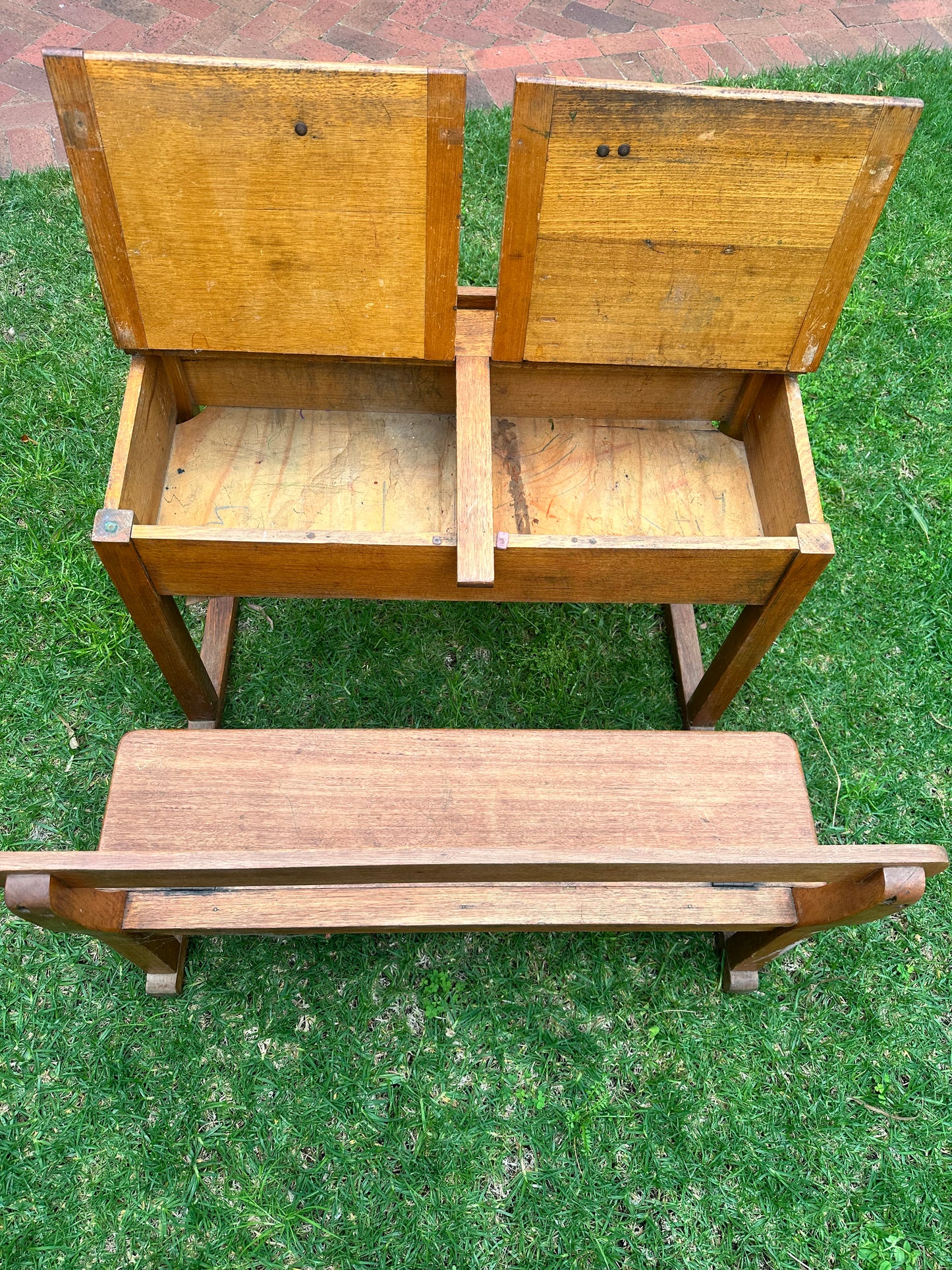 School Desk, Antique Double Wooden