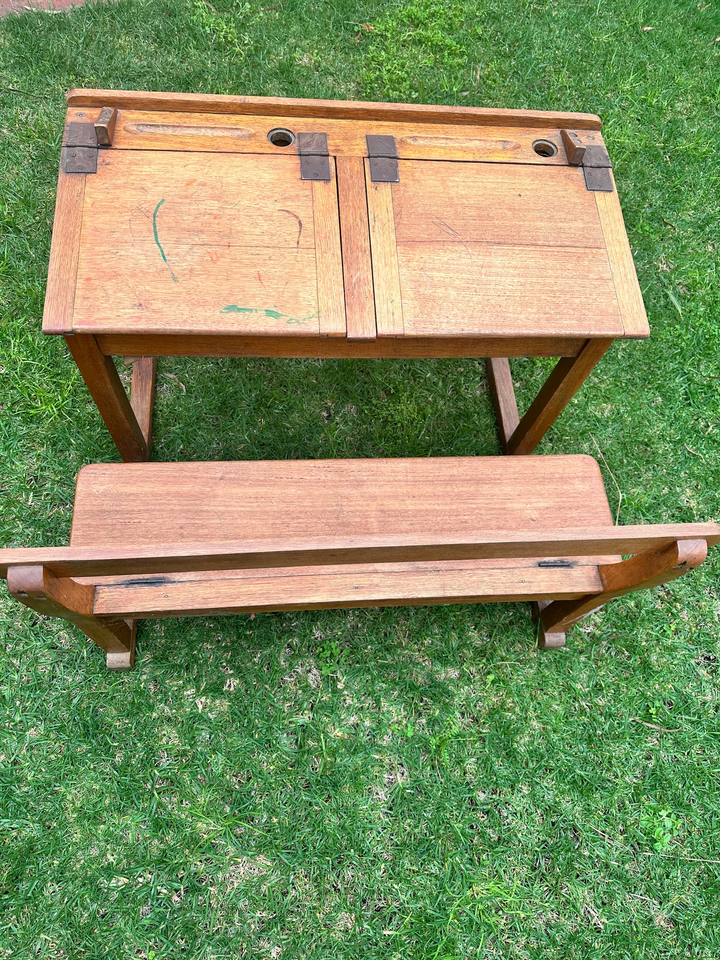 School Desk, Antique Double Wooden