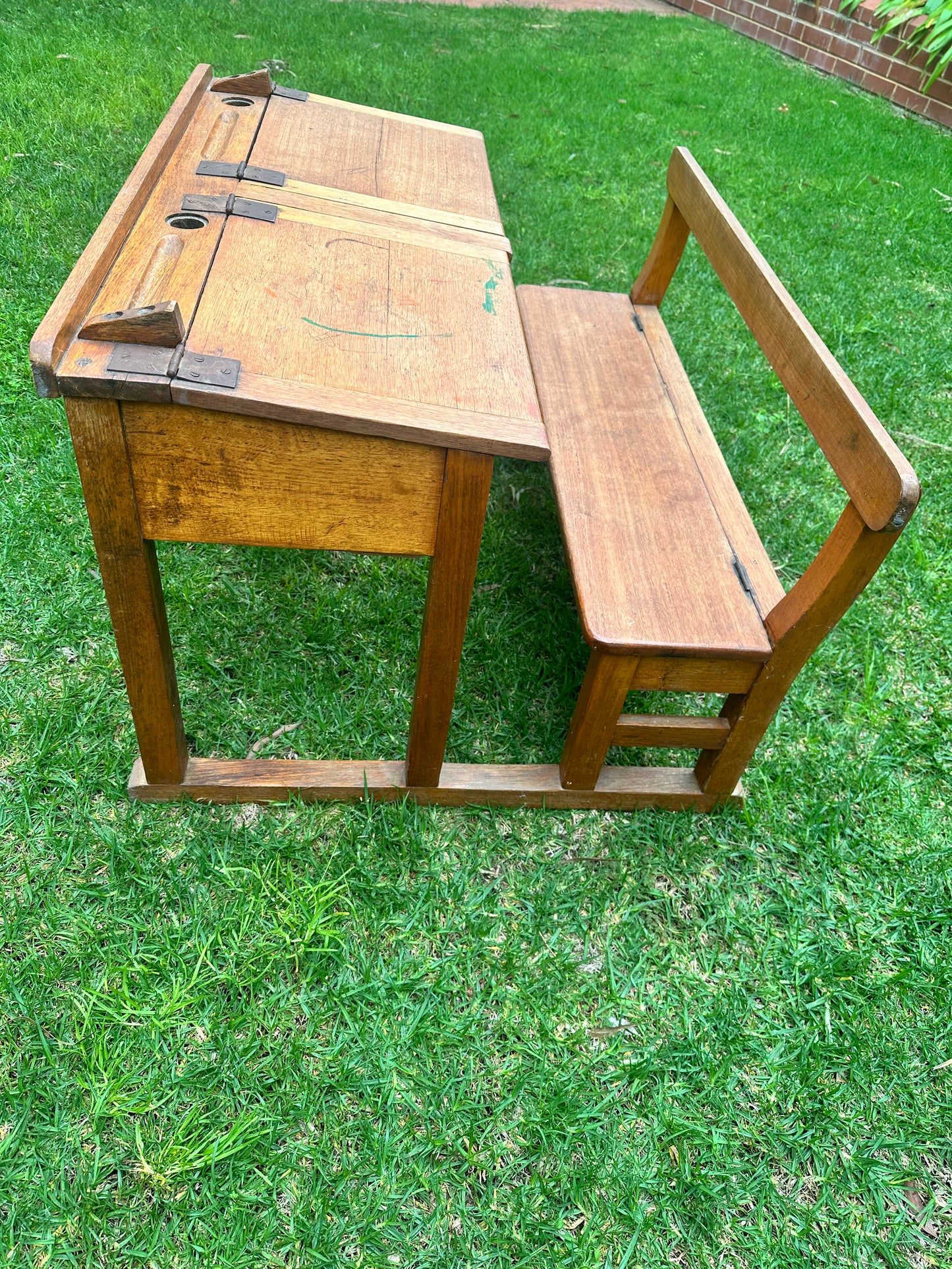 School Desk, Antique Double Wooden