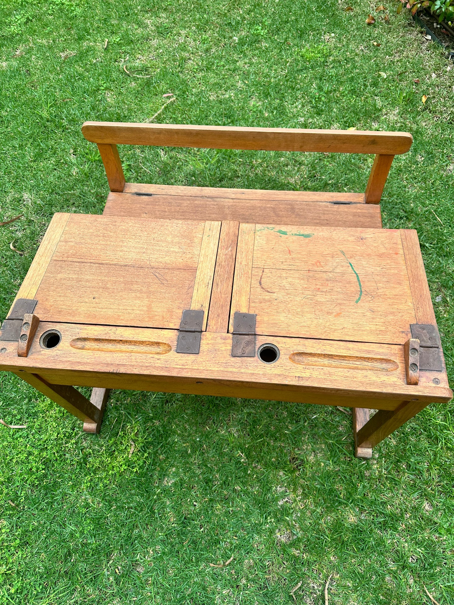 School Desk, Antique Double Wooden