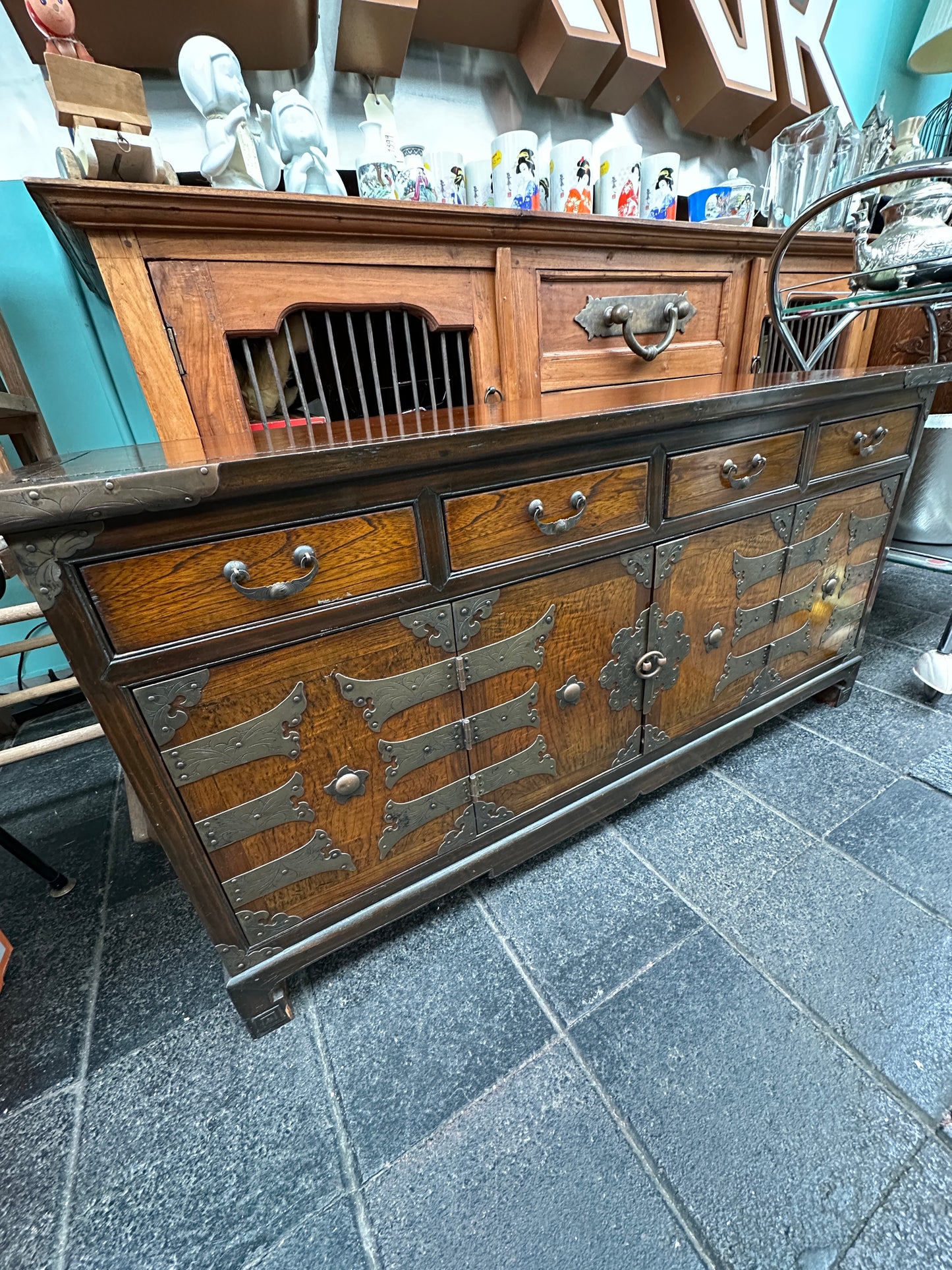 Korean bandaji (blanket) chest with brass hardware, 4 drawers with 2 lower doors