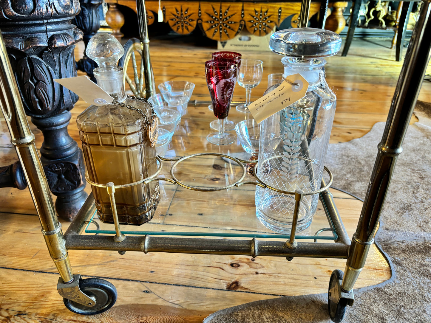 Elegant Brass Drinks Trolley