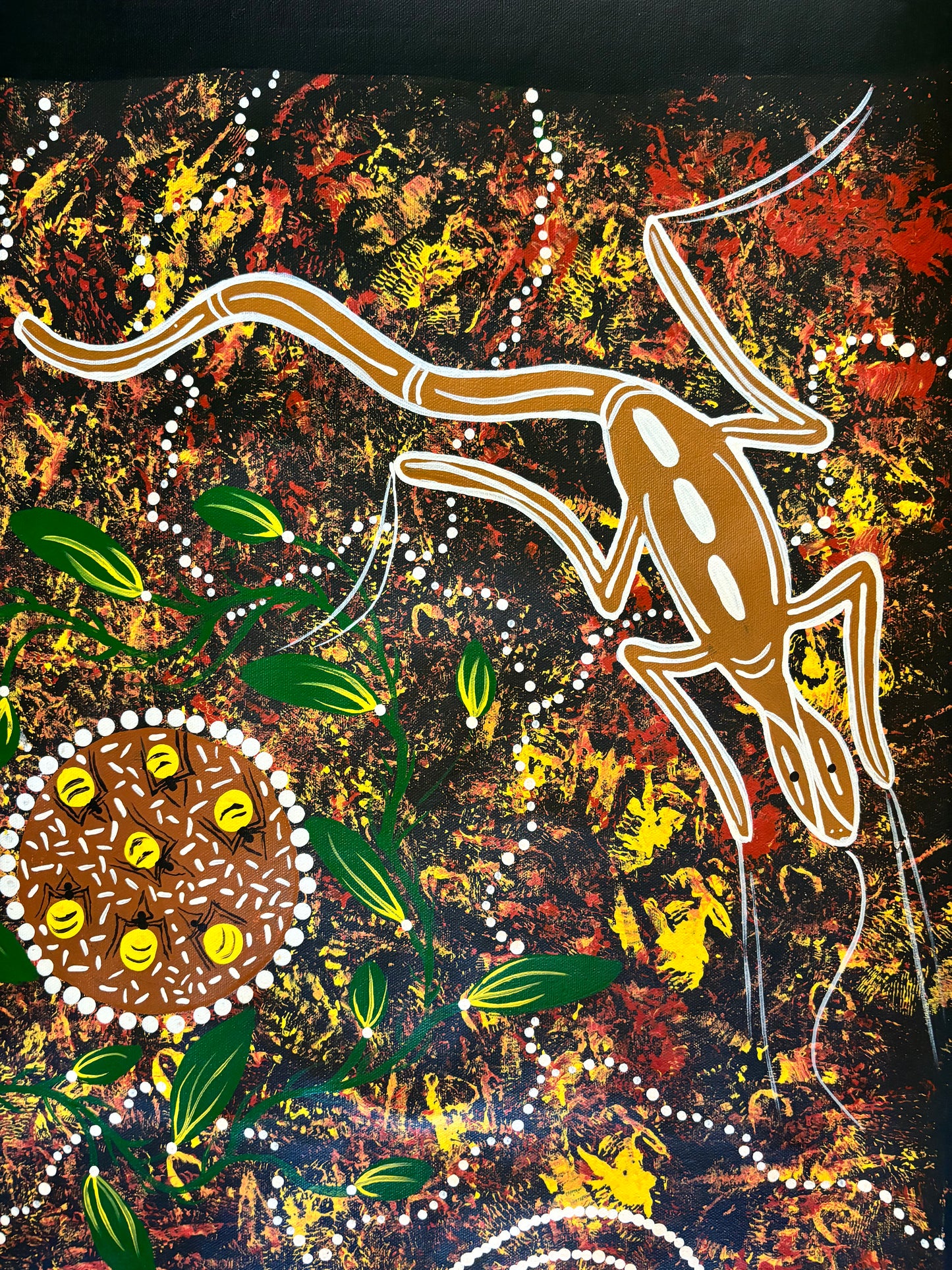 Original Aboriginal Painting of Woman Hunting and Gathering by Zahri Sultan