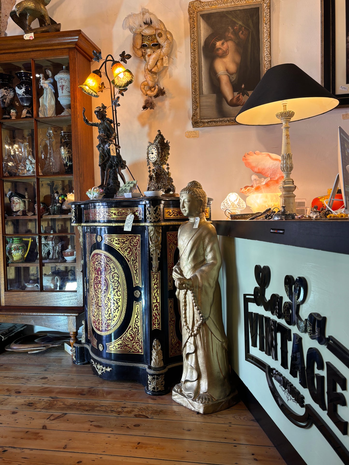 Large Gold Painted Terracotta Standing Buddha Statue 110cm – Asian Decorative Figure