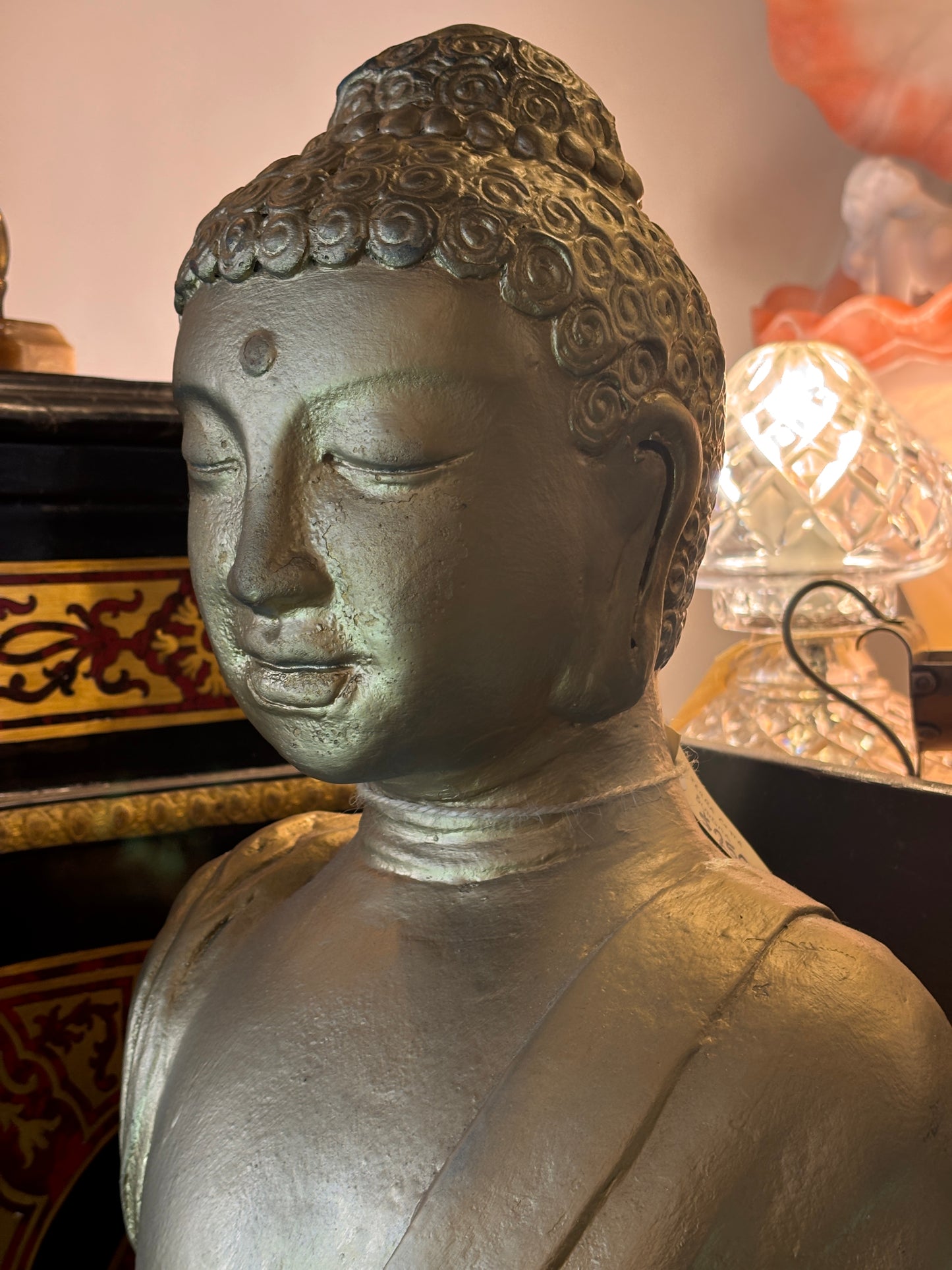 Large Gold Painted Terracotta Standing Buddha Statue 110cm – Asian Decorative Figure