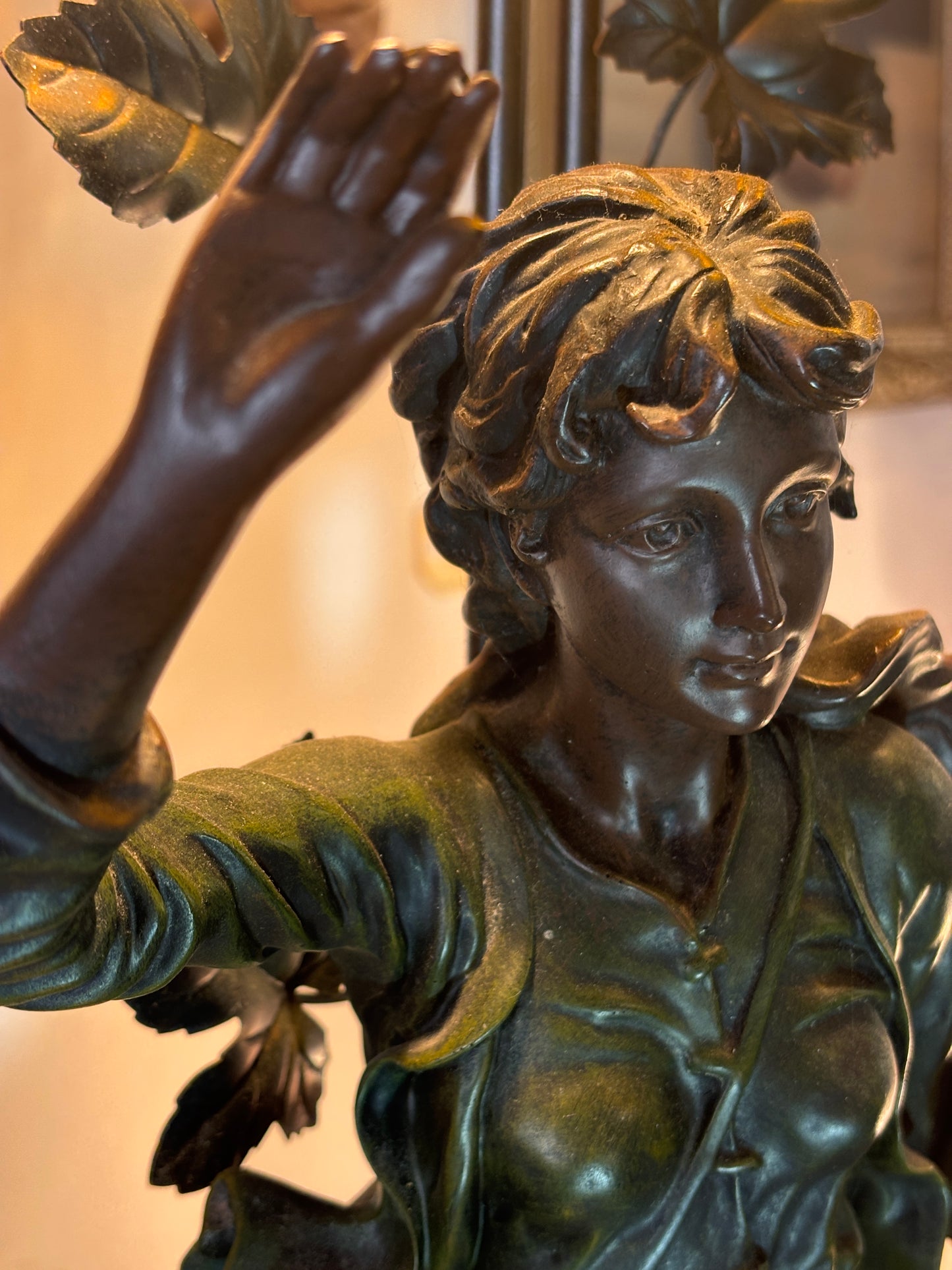 Large Tiffany Style Figural Table Lamp – Woman & Child, Twin Art Glass Shades, 98 cm