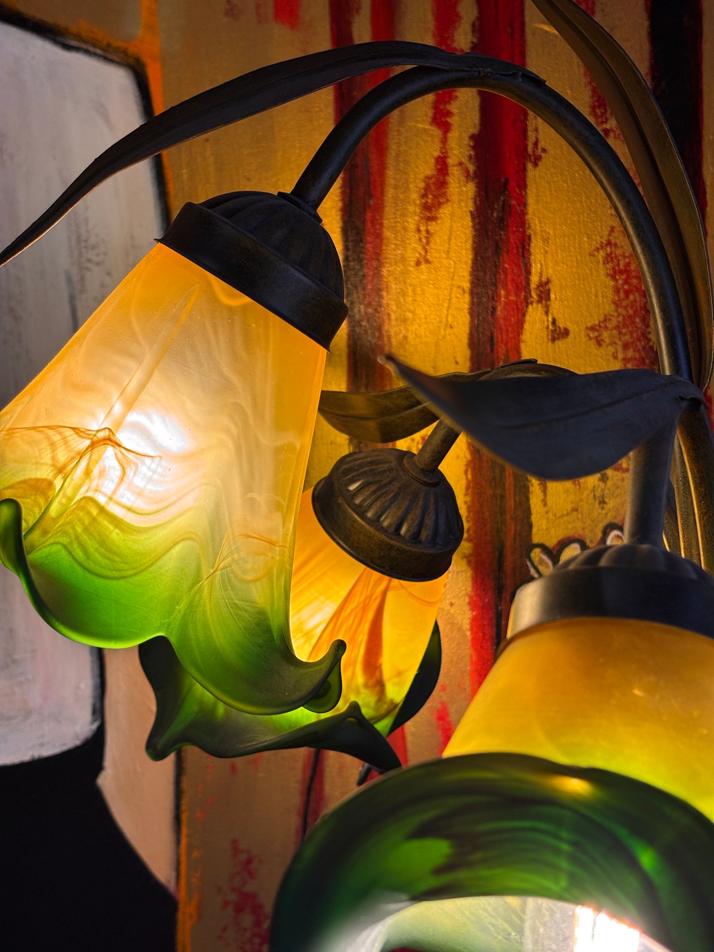 Large Art Nouveau–Style Figural Floor Lamp with Lily Glass Shades – 122cm