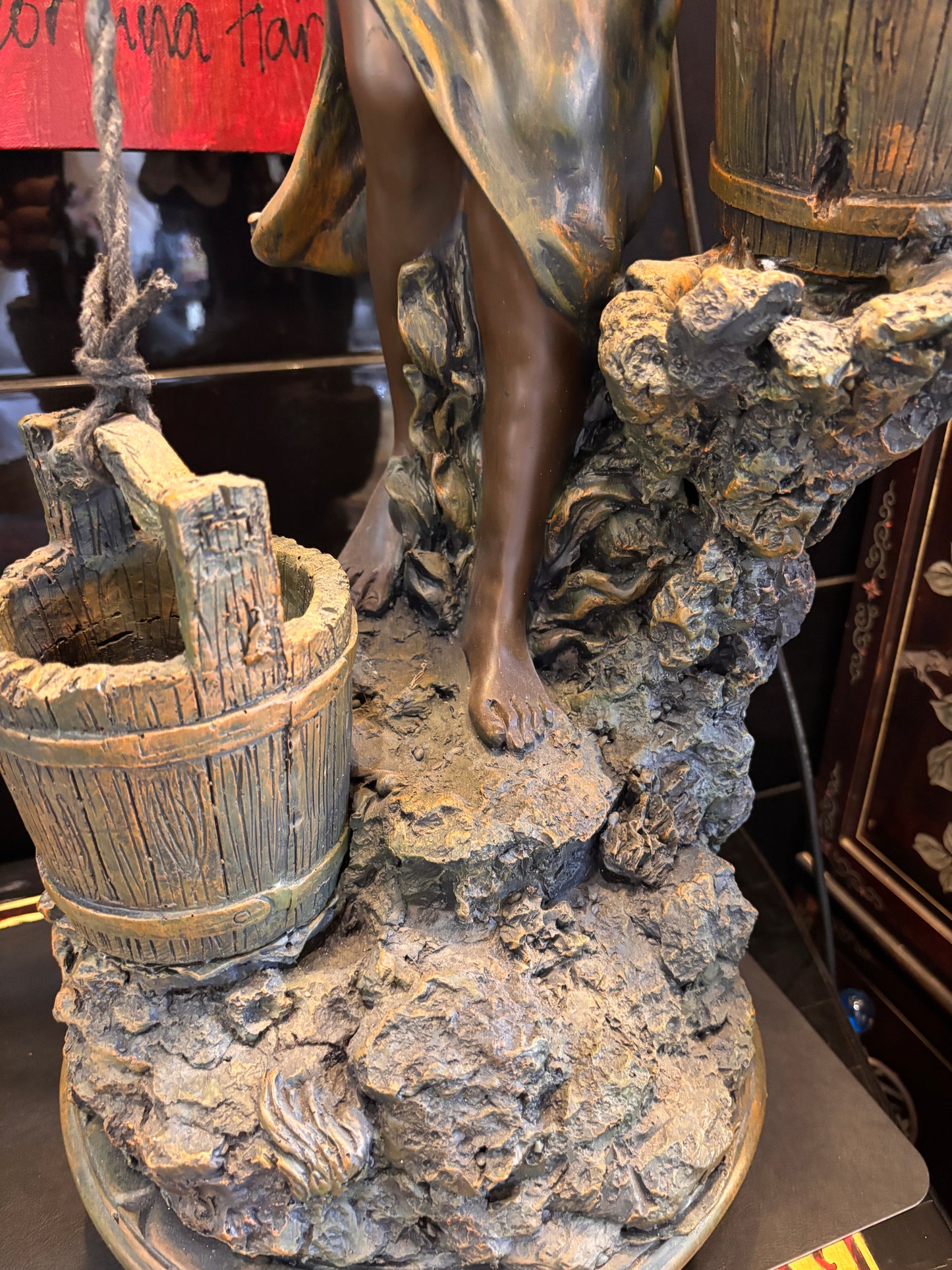 Large Art Nouveau–Style Figural Floor Lamp with Lily Glass Shades – 122cm