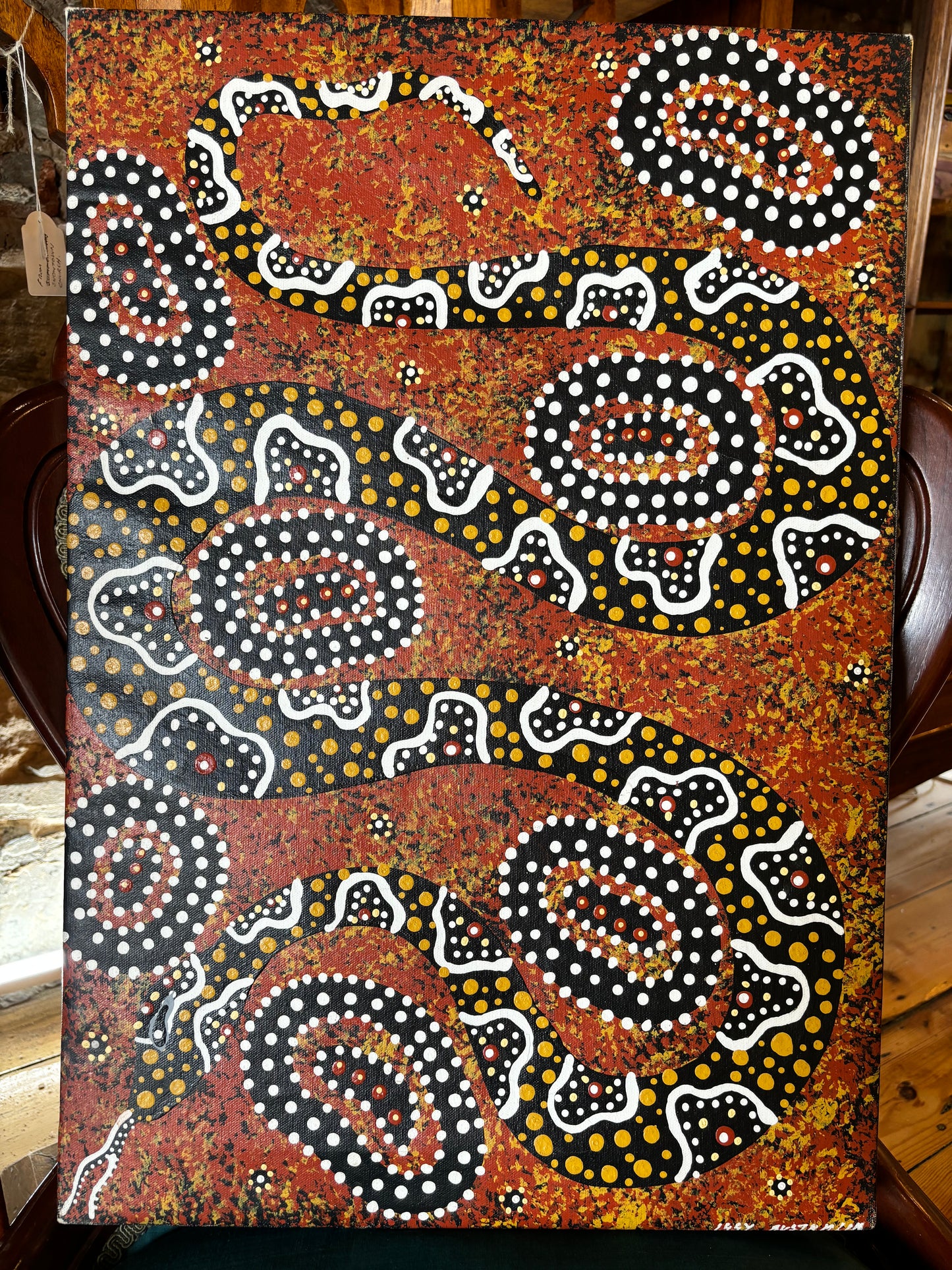 Original Aboriginal Dot Painting of Serpent Totem.