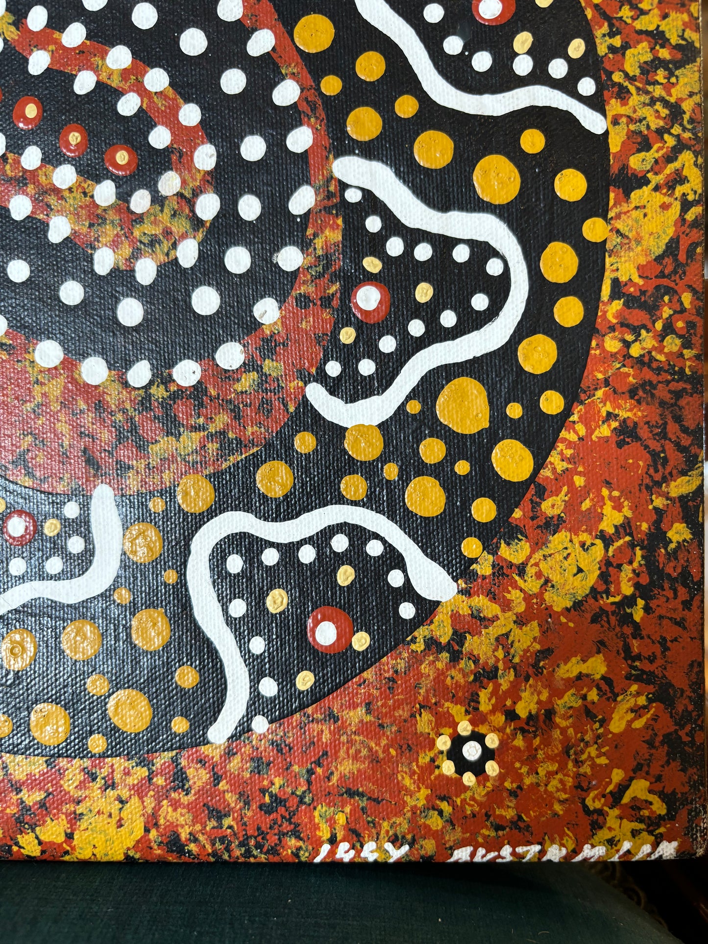 Original Aboriginal Dot Painting of Serpent Totem.