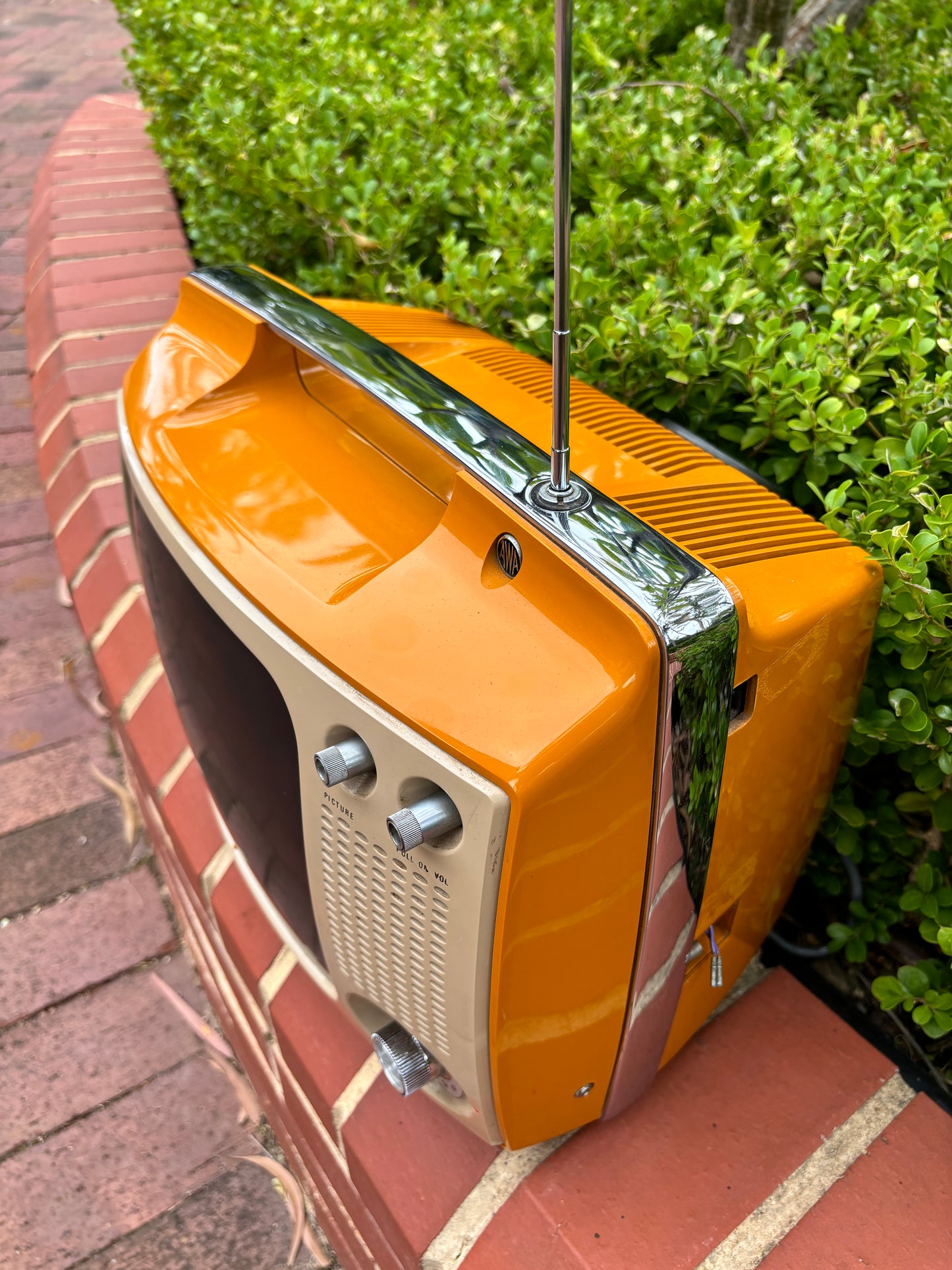 Vintage Chrome And Egg Yolk Orange AWA Television