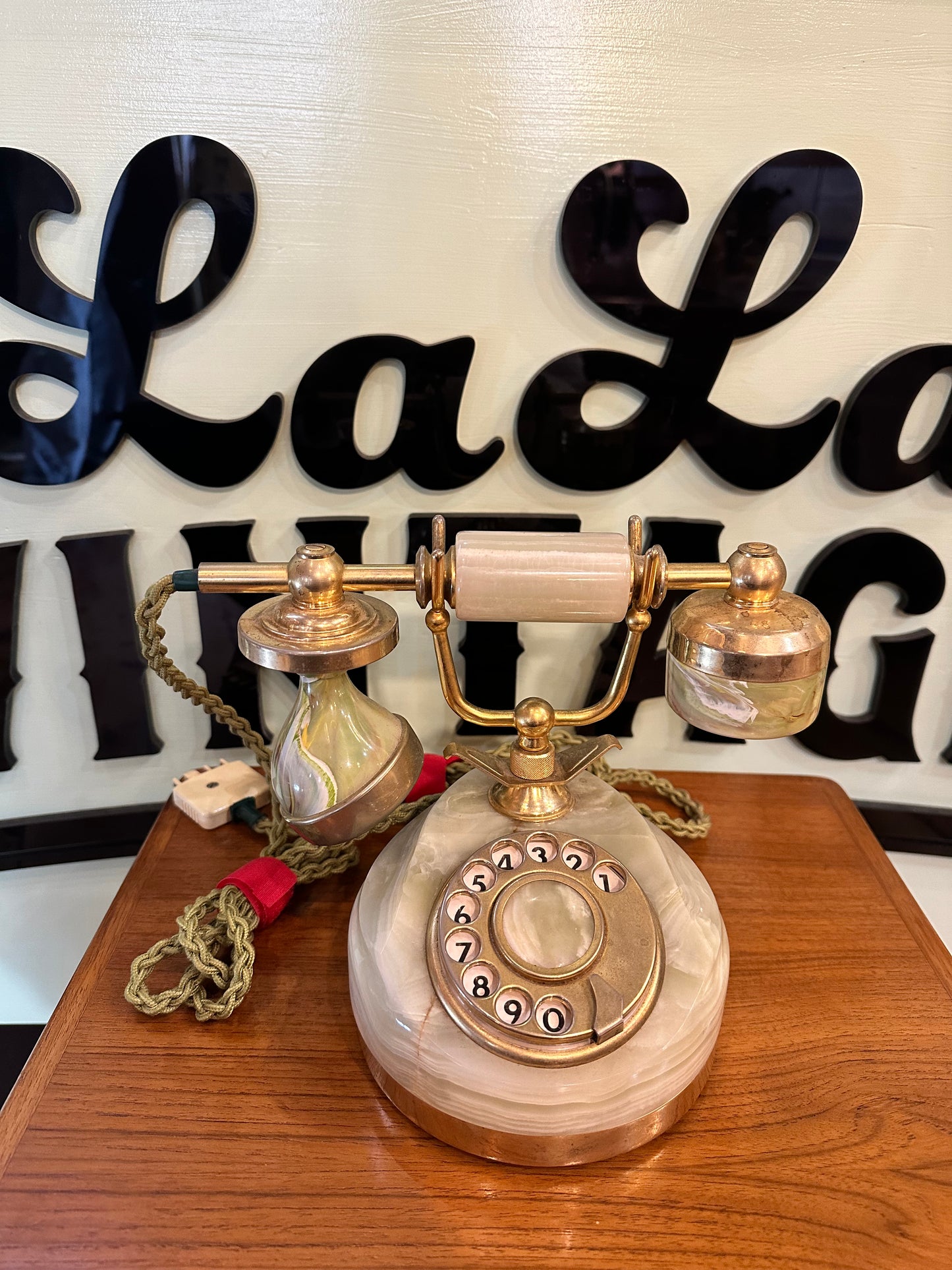 Vintage Onyx and Green Minette Marble Rotary Dial Telephone