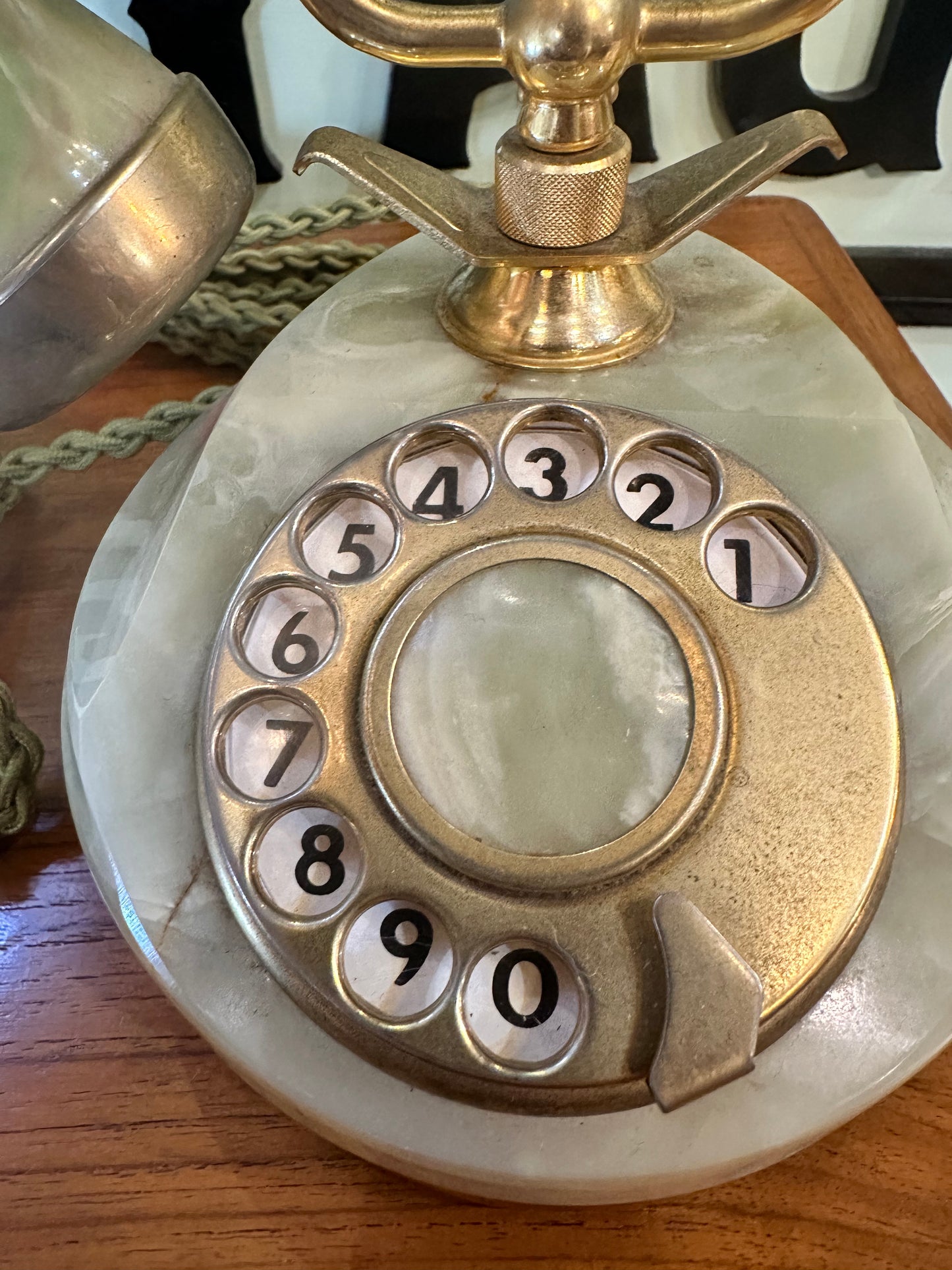 Vintage Onyx and Green Minette Marble Rotary Dial Telephone