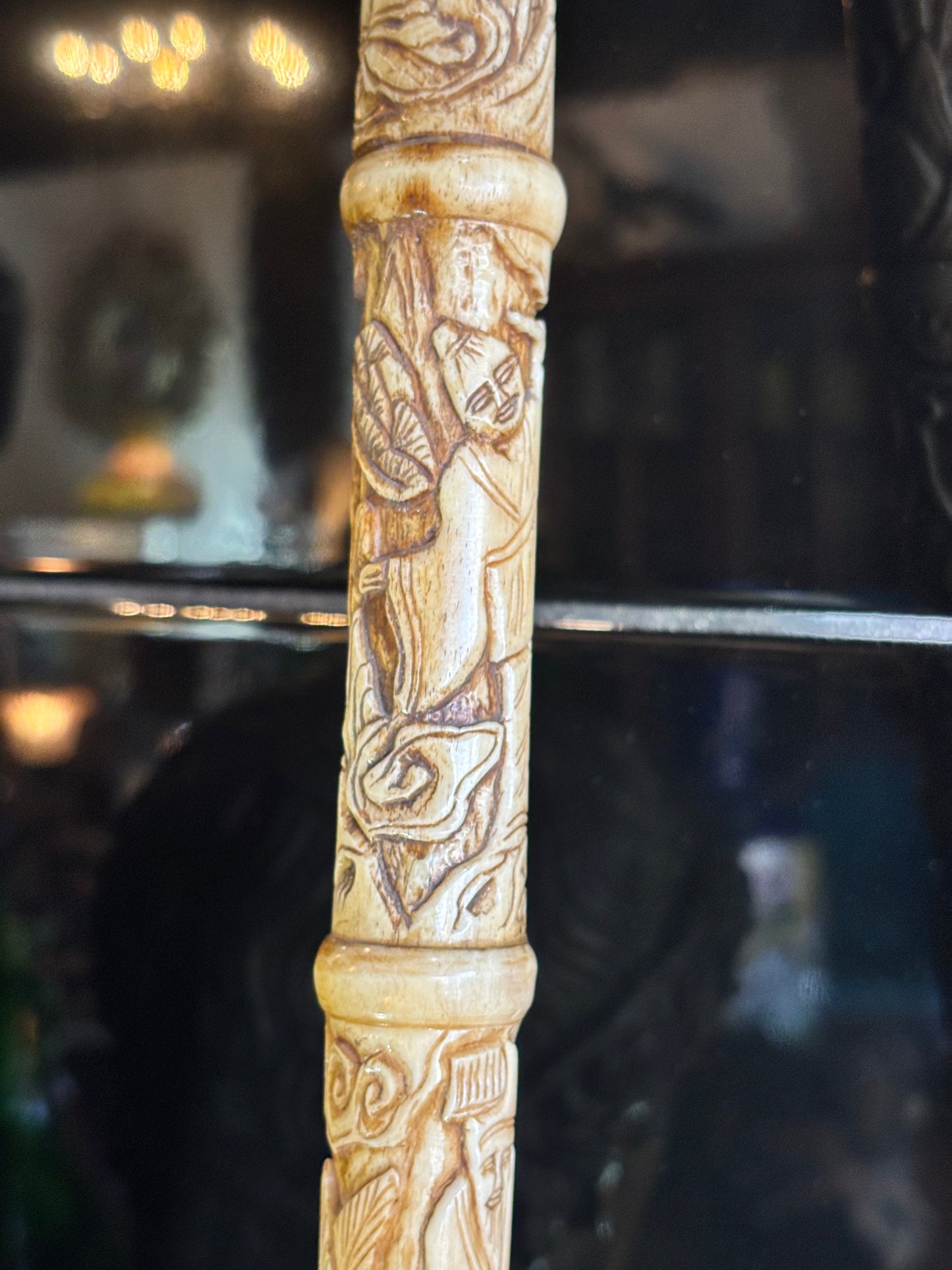 Exceptional Antique Bone And Horn Walking Cane Walking Stick