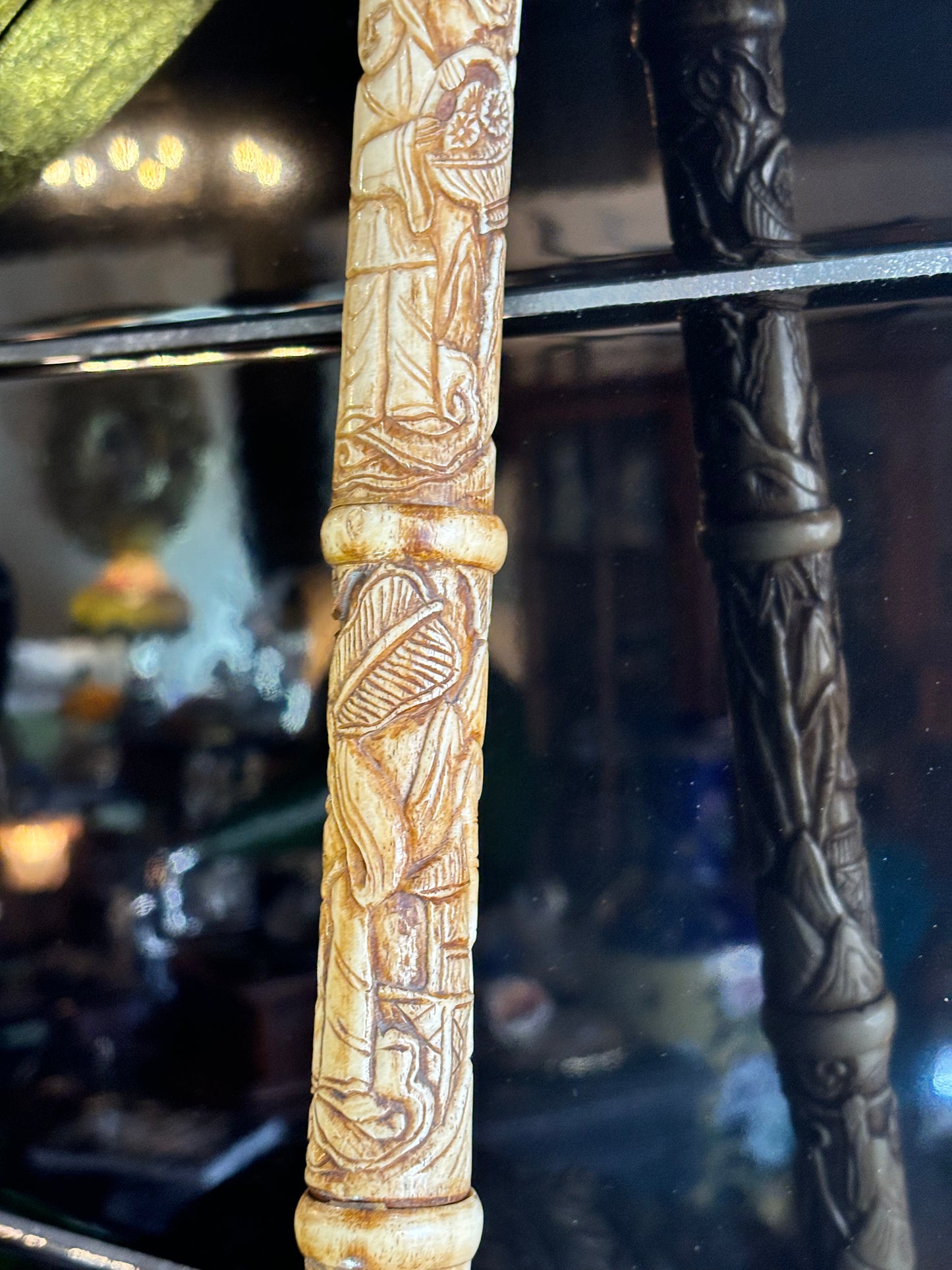 Exceptional Antique Bone And Horn Walking Cane Walking Stick