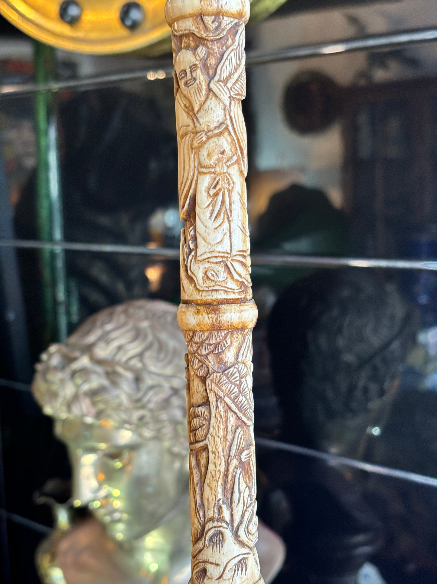 Exceptional Antique Bone And Horn Walking Cane Walking Stick