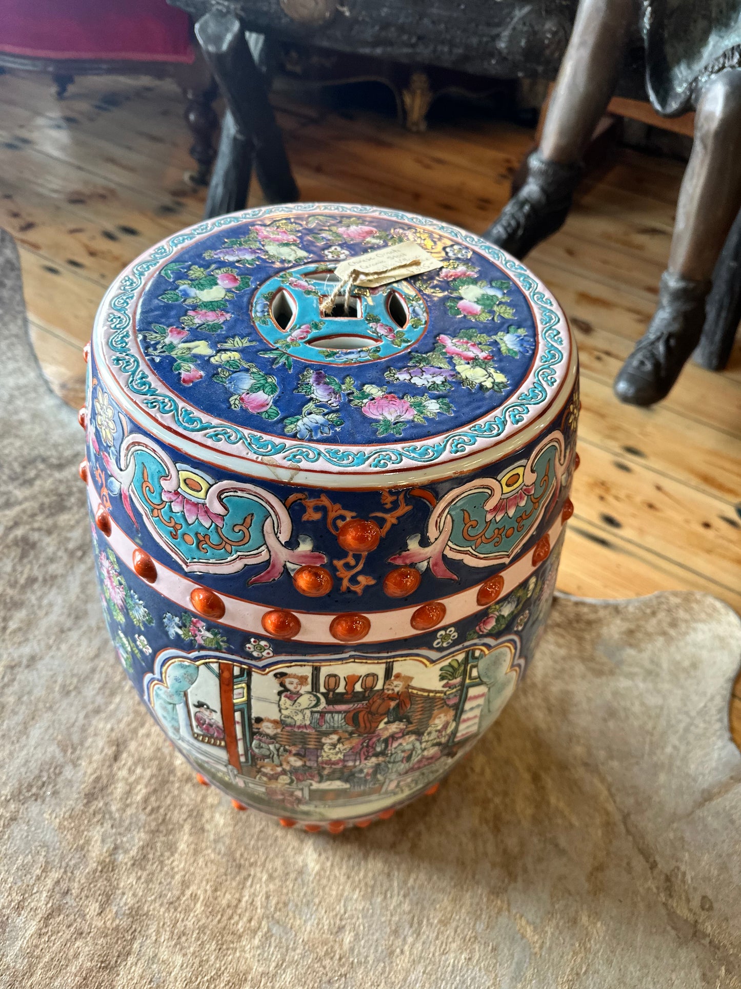 Chinese Ornate Ceramic Stool 50cm x 34cm