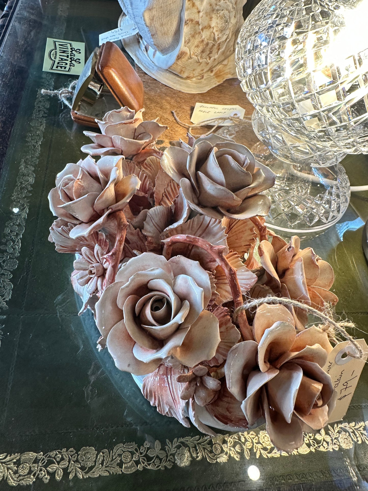 Capodimente Porcelain Roses/flower Basket