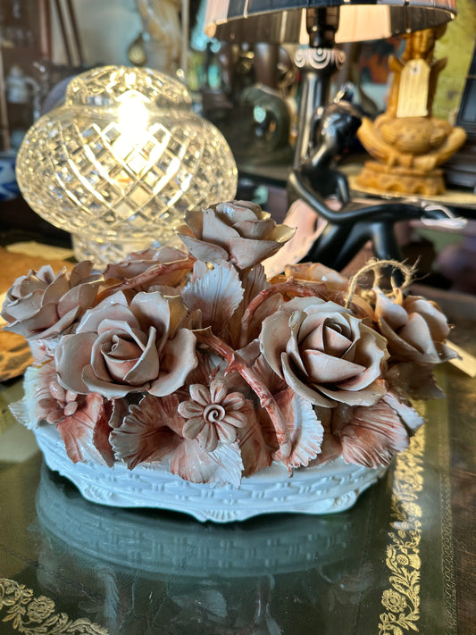 Capodimente Porcelain Roses/flower Basket