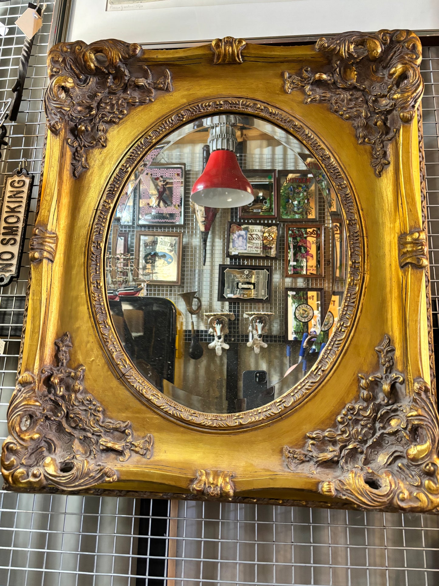 Mirror - Oval Bevelled Edge Mirror in Ornate Gold Rectangular Frame