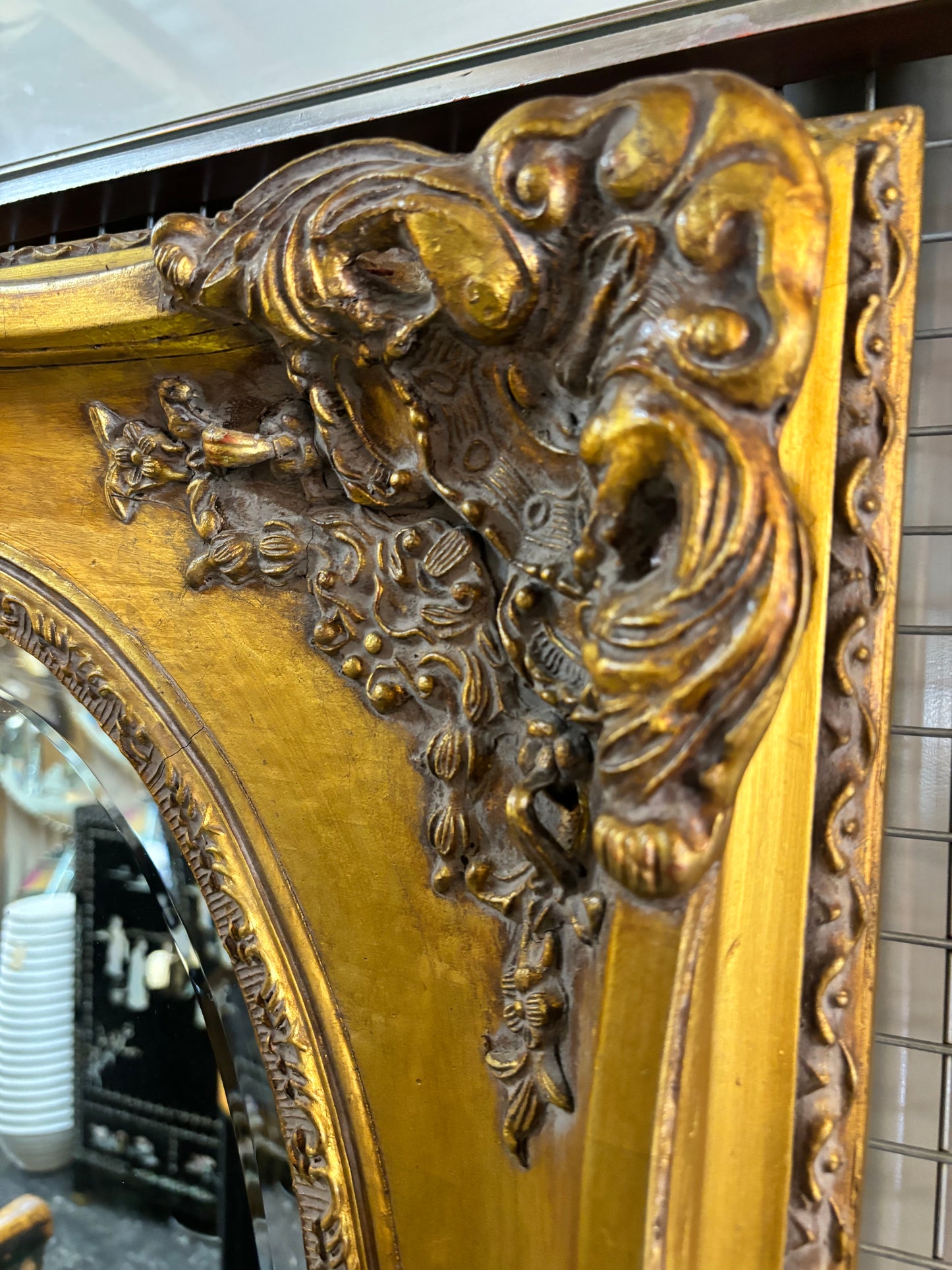 Mirror - Oval Bevelled Edge Mirror in Ornate Gold Rectangular Frame