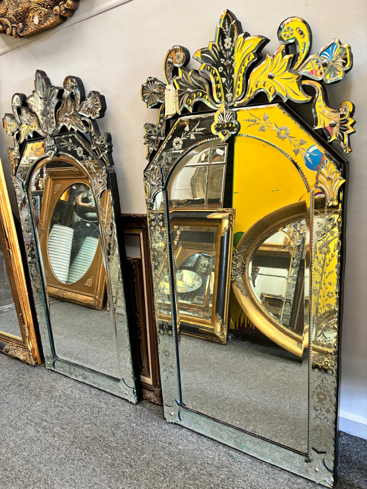 Ornately Detailed Venetian Mirror With Etching And Scalloped Bevelling